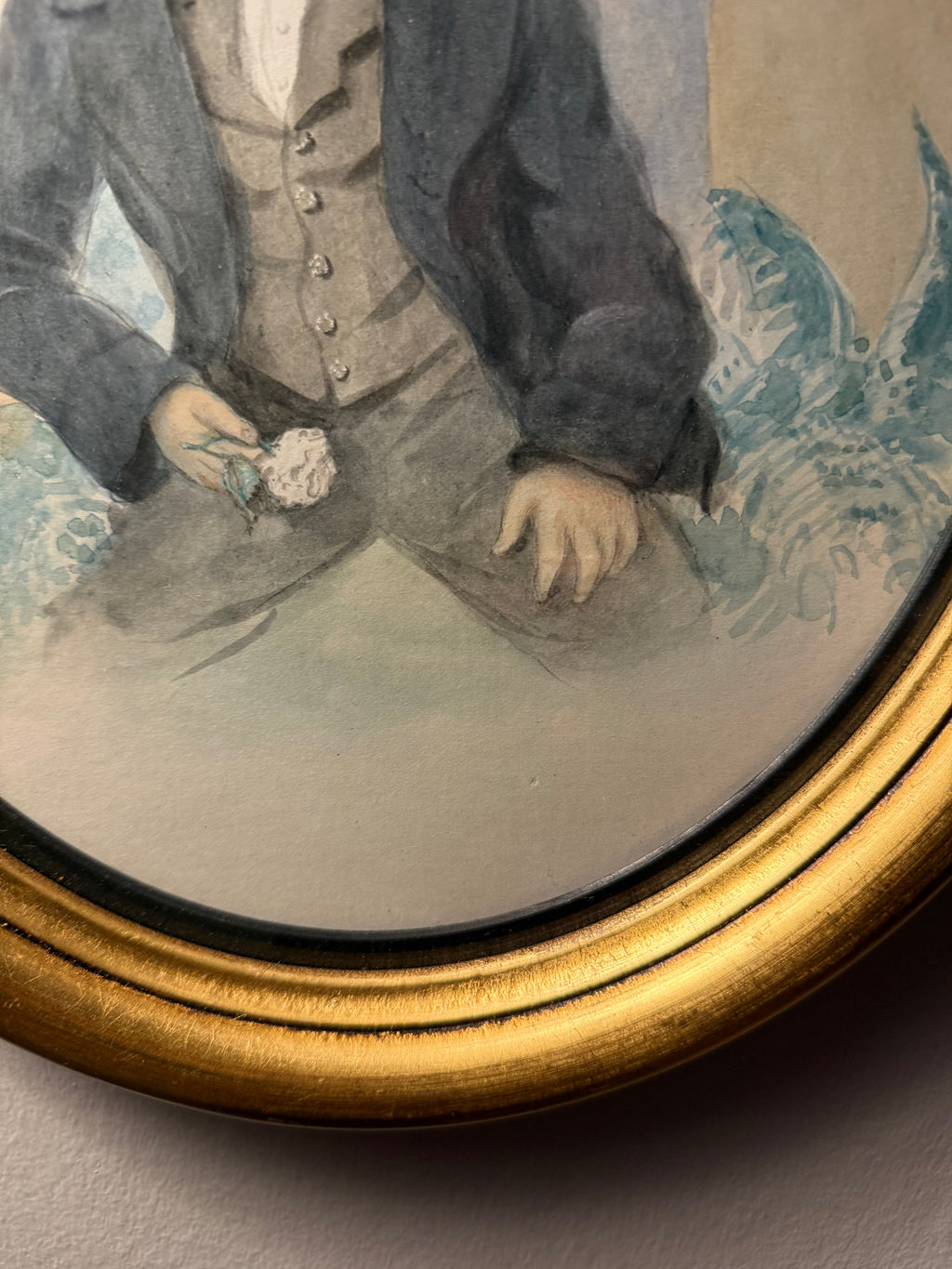 Victorian watercolour of a young boy in gold gilt frame