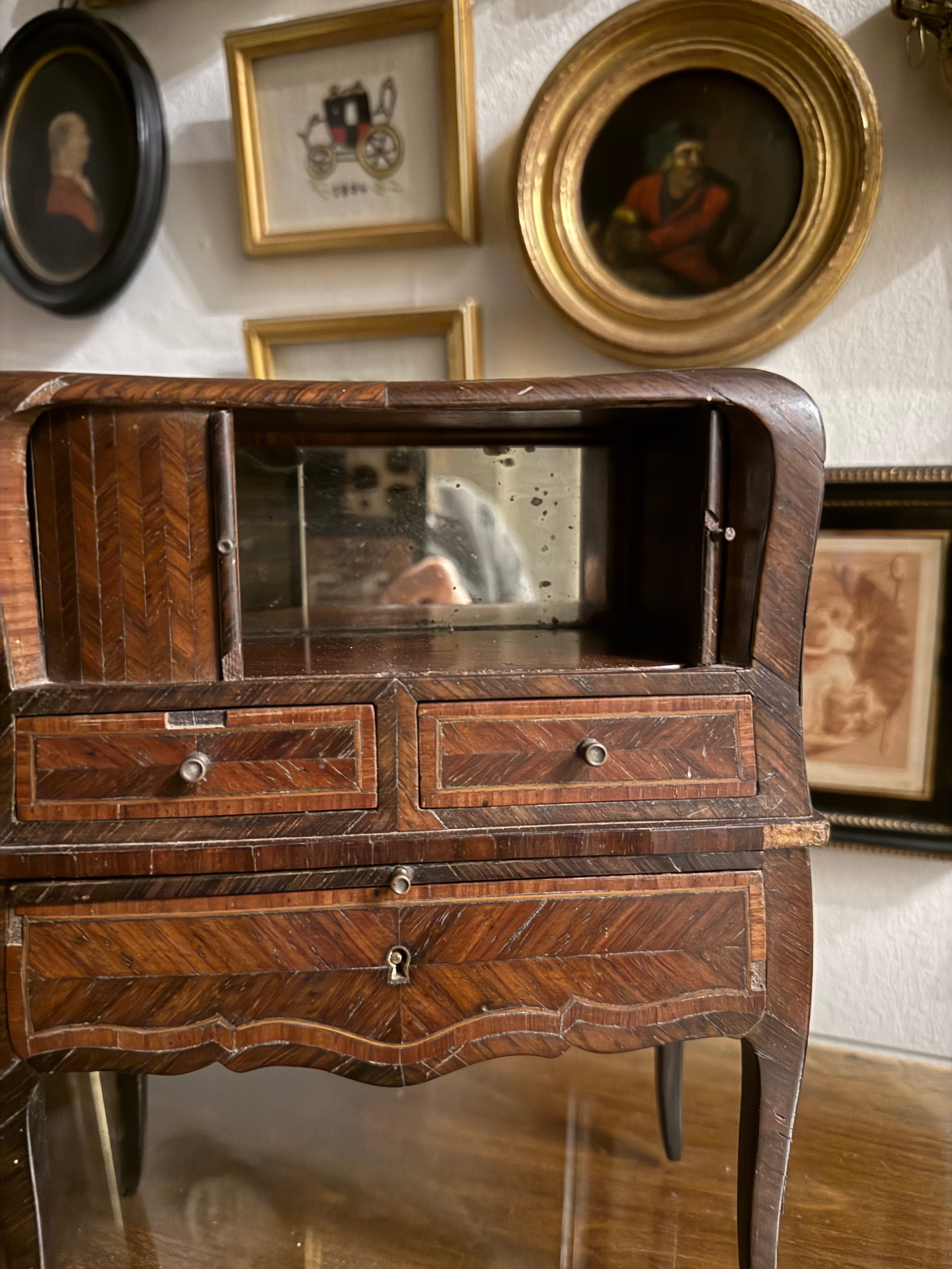 Mid 19th century antique miniature tambour fronted cabinet