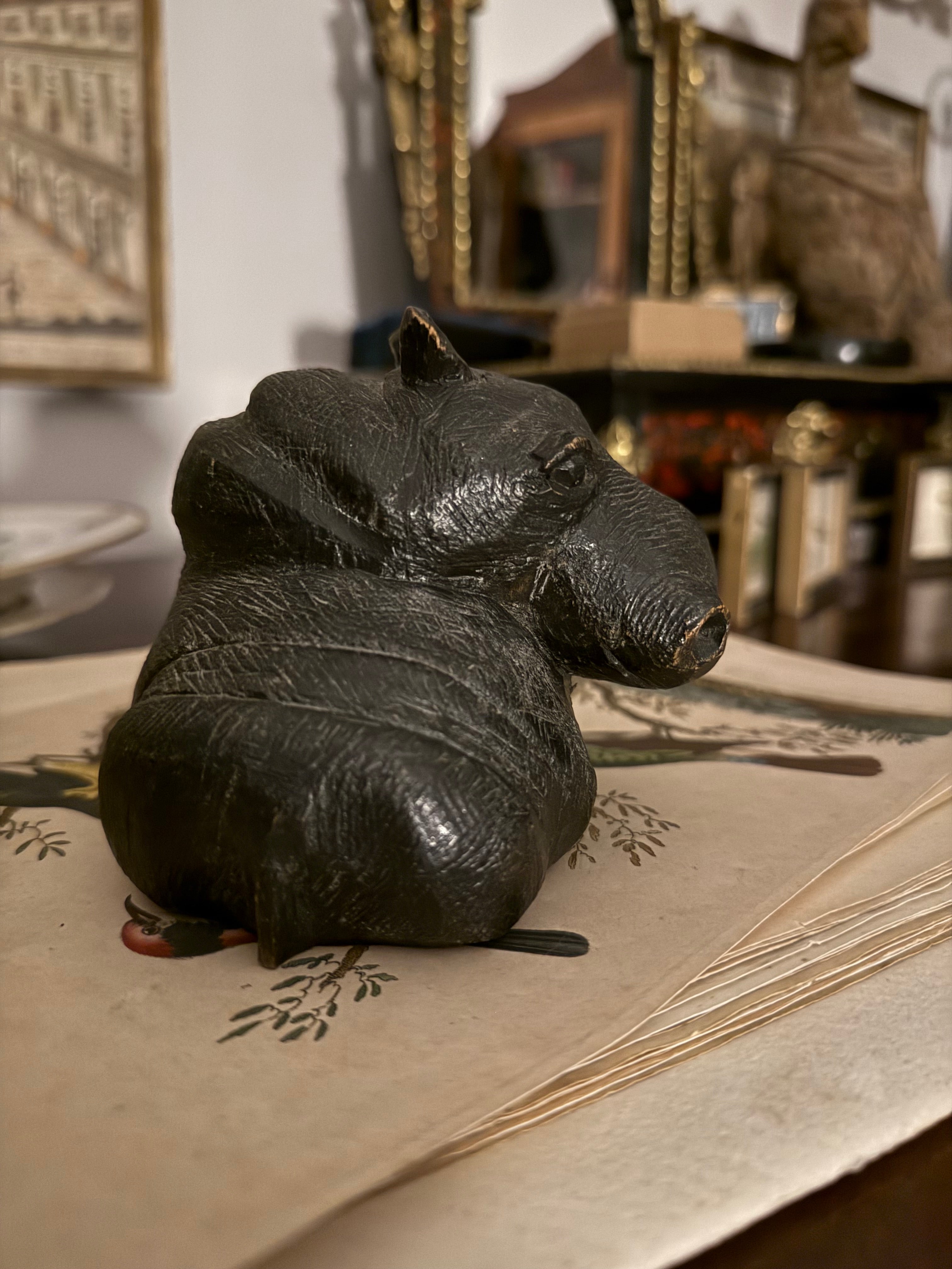 Hardwood ebonised antique carved hippo