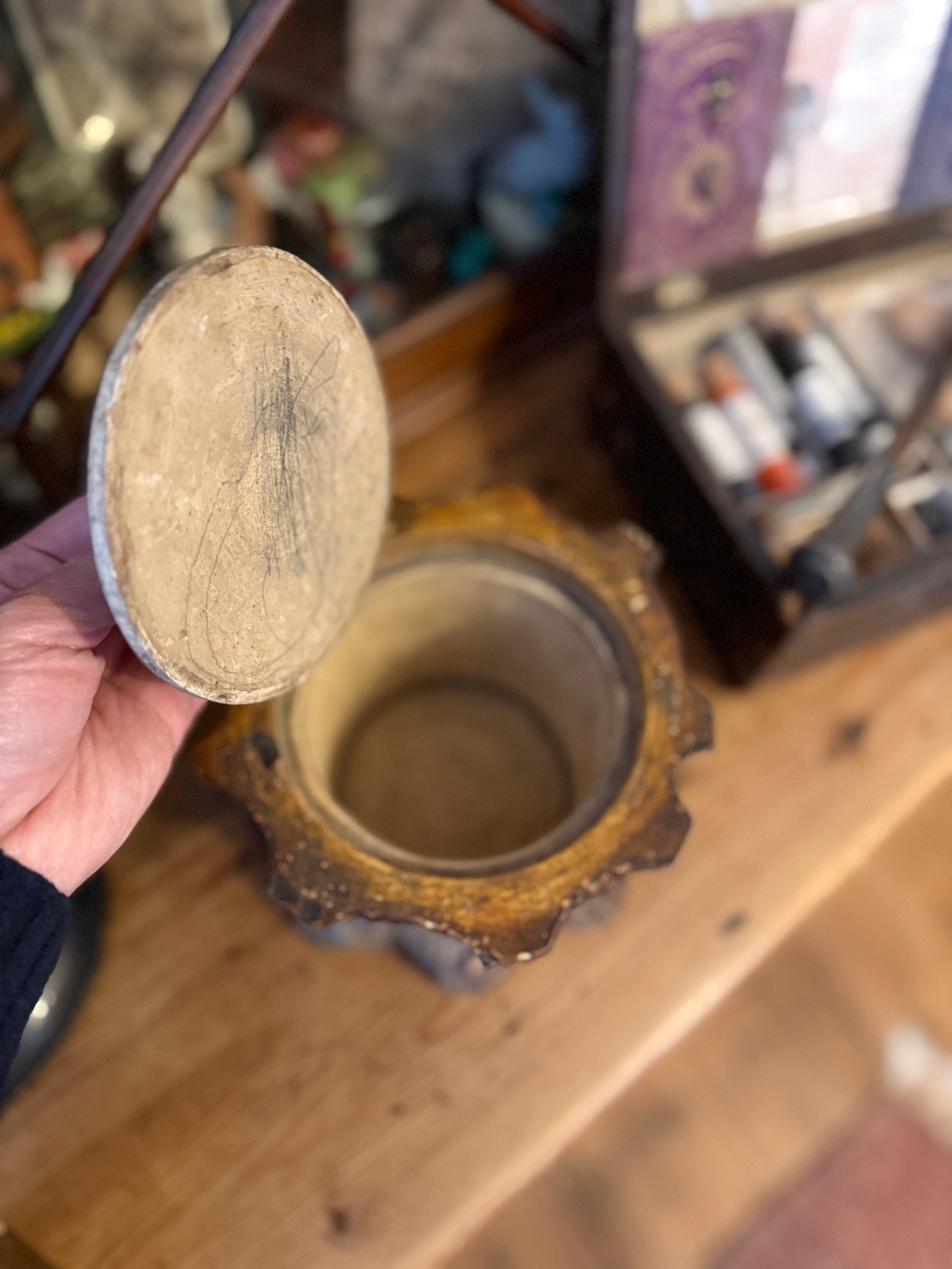 19th century ceramic faux bois tobacco canister