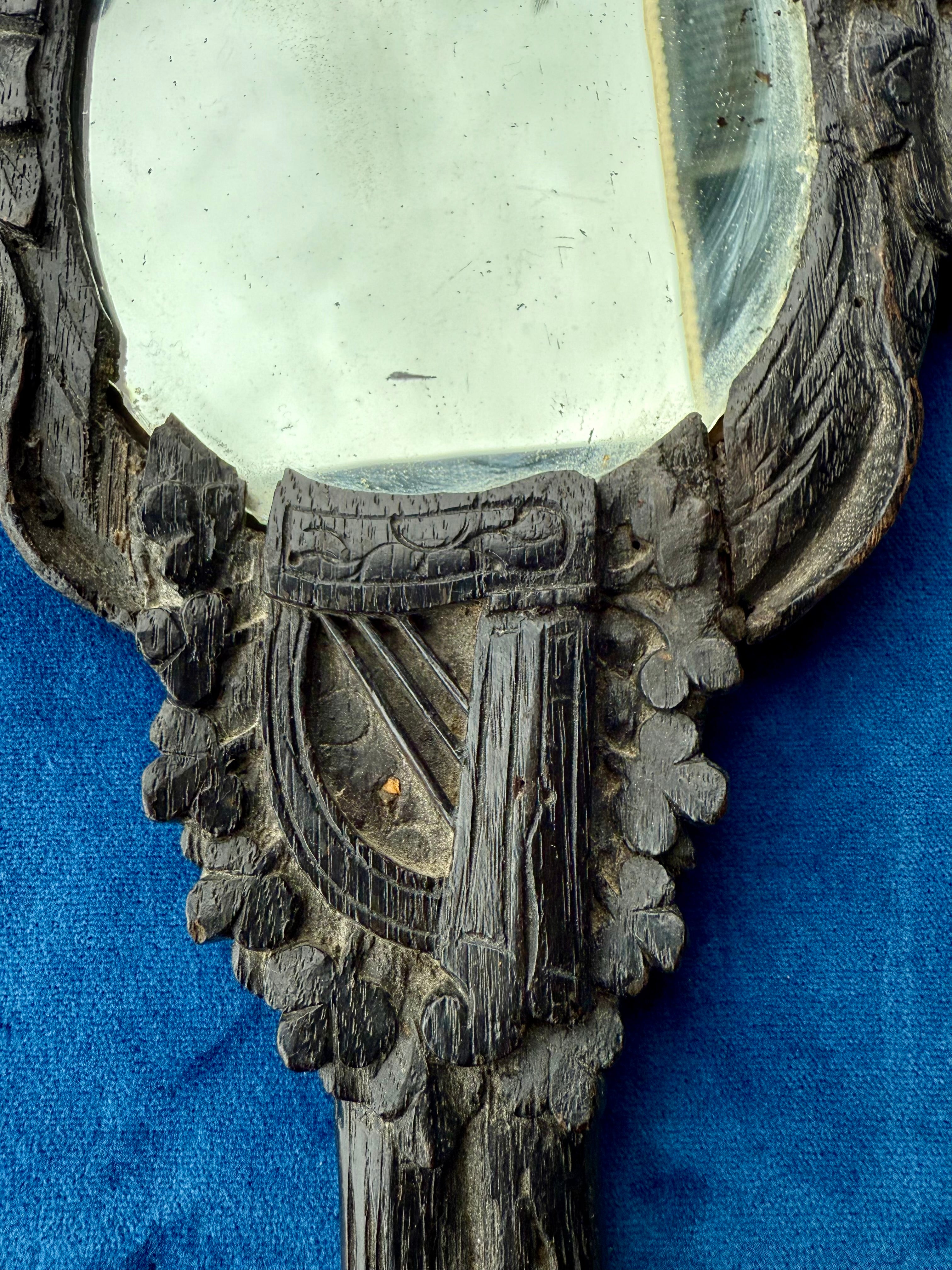 Folk art hand carved Irish bog wood mirror