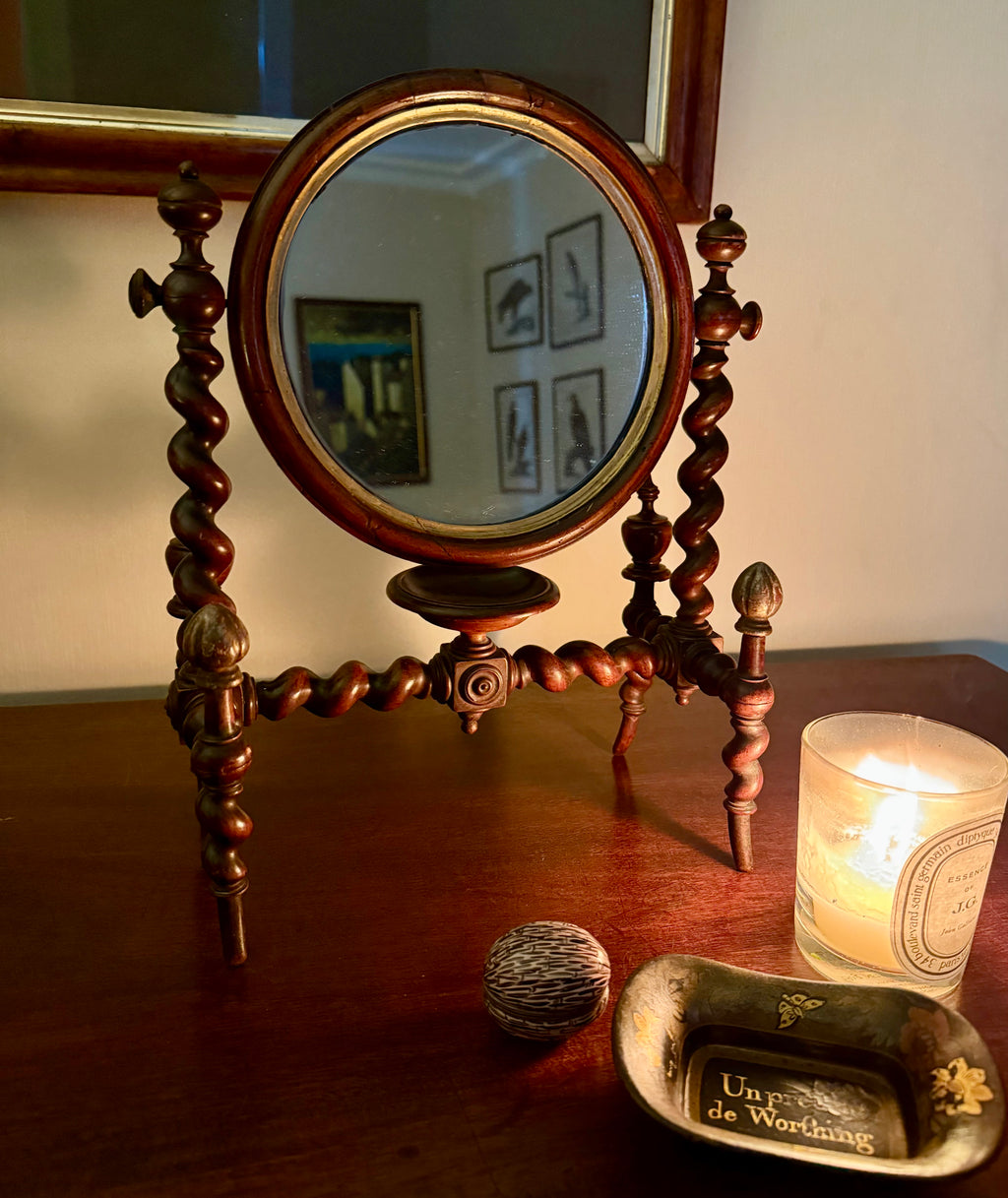 Unique Georgian or Victorian barley twist shaving mirror