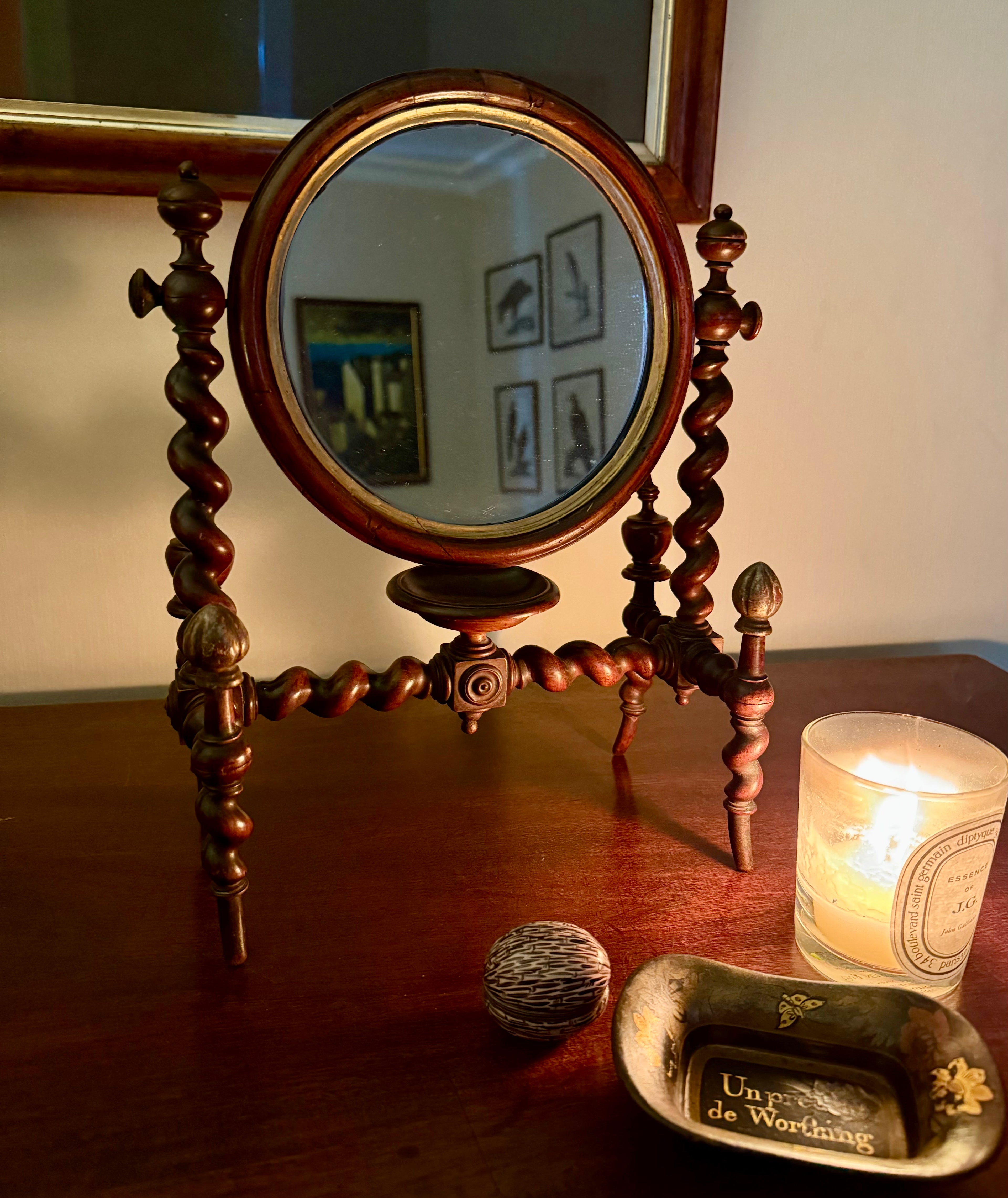 Unique Georgian or Victorian barley twist shaving mirror