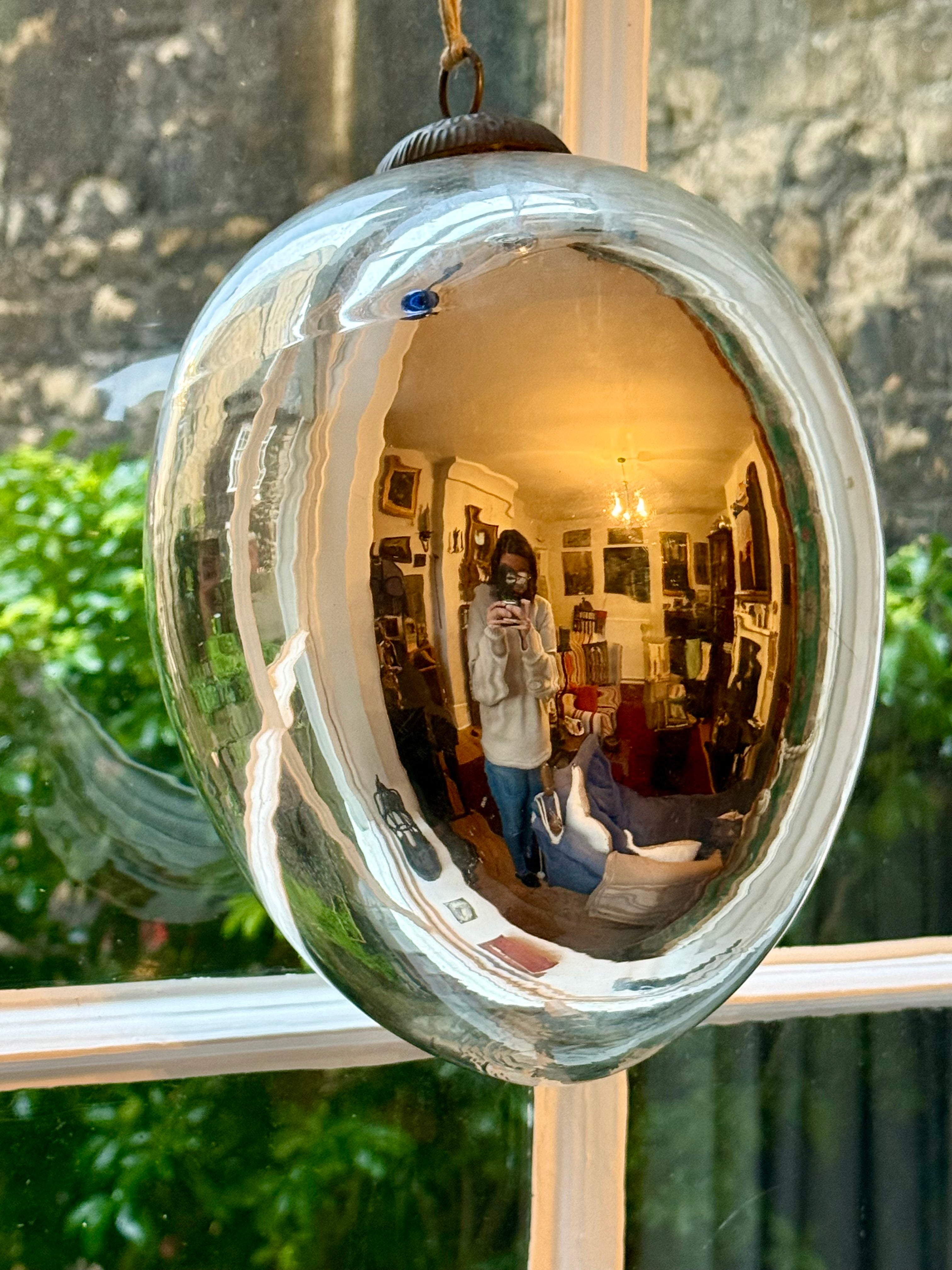 Large antique oblong mercury glass witches ball