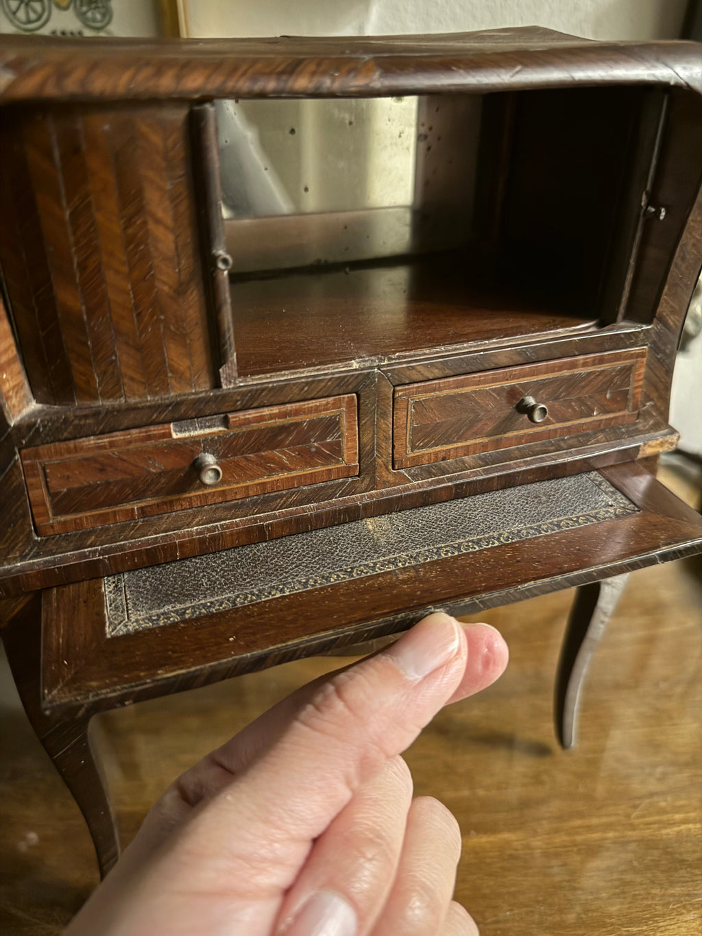 Mid 19th century antique miniature tambour fronted cabinet