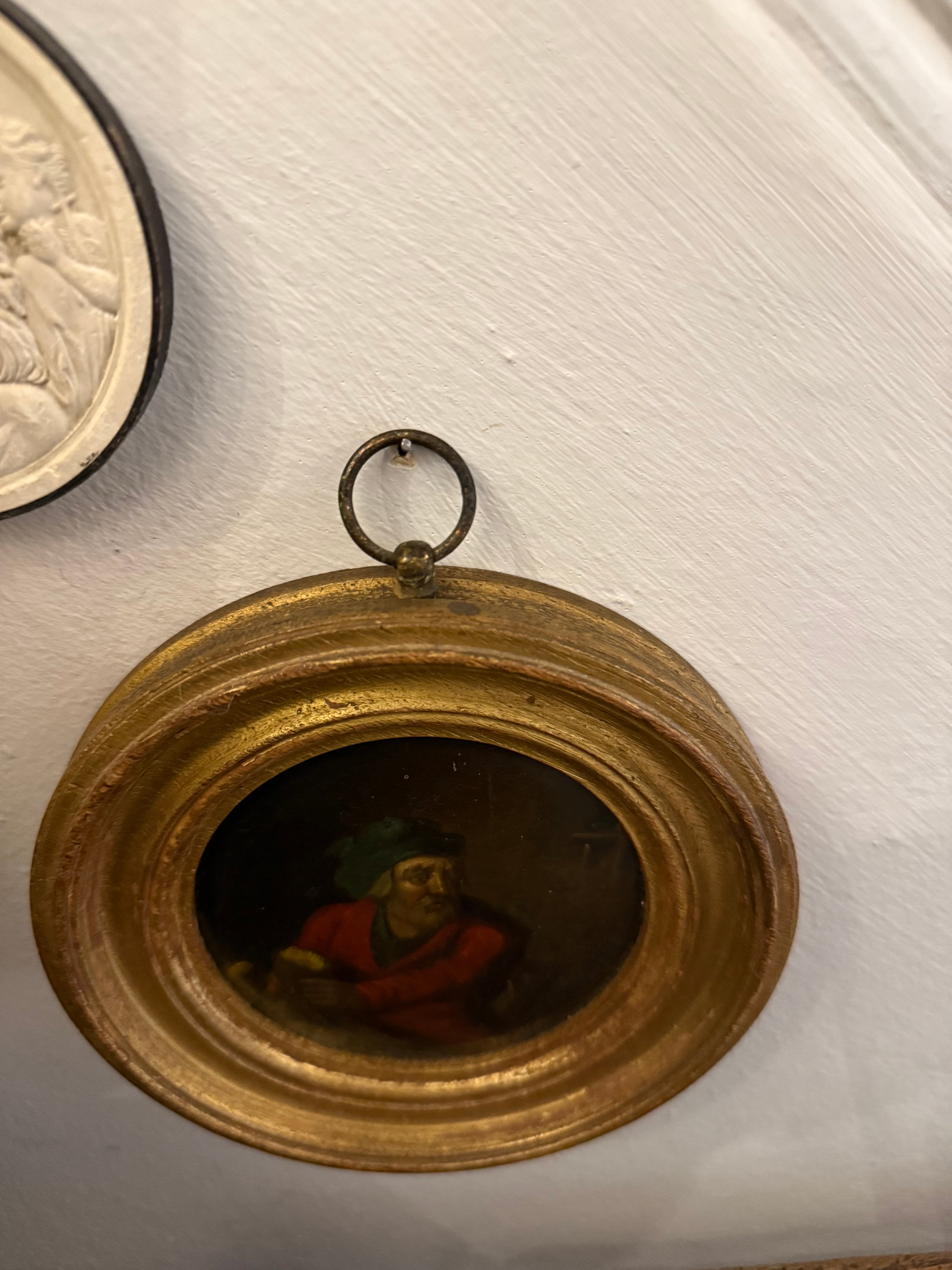 Antique early 19th century oil on board or card in gold frame