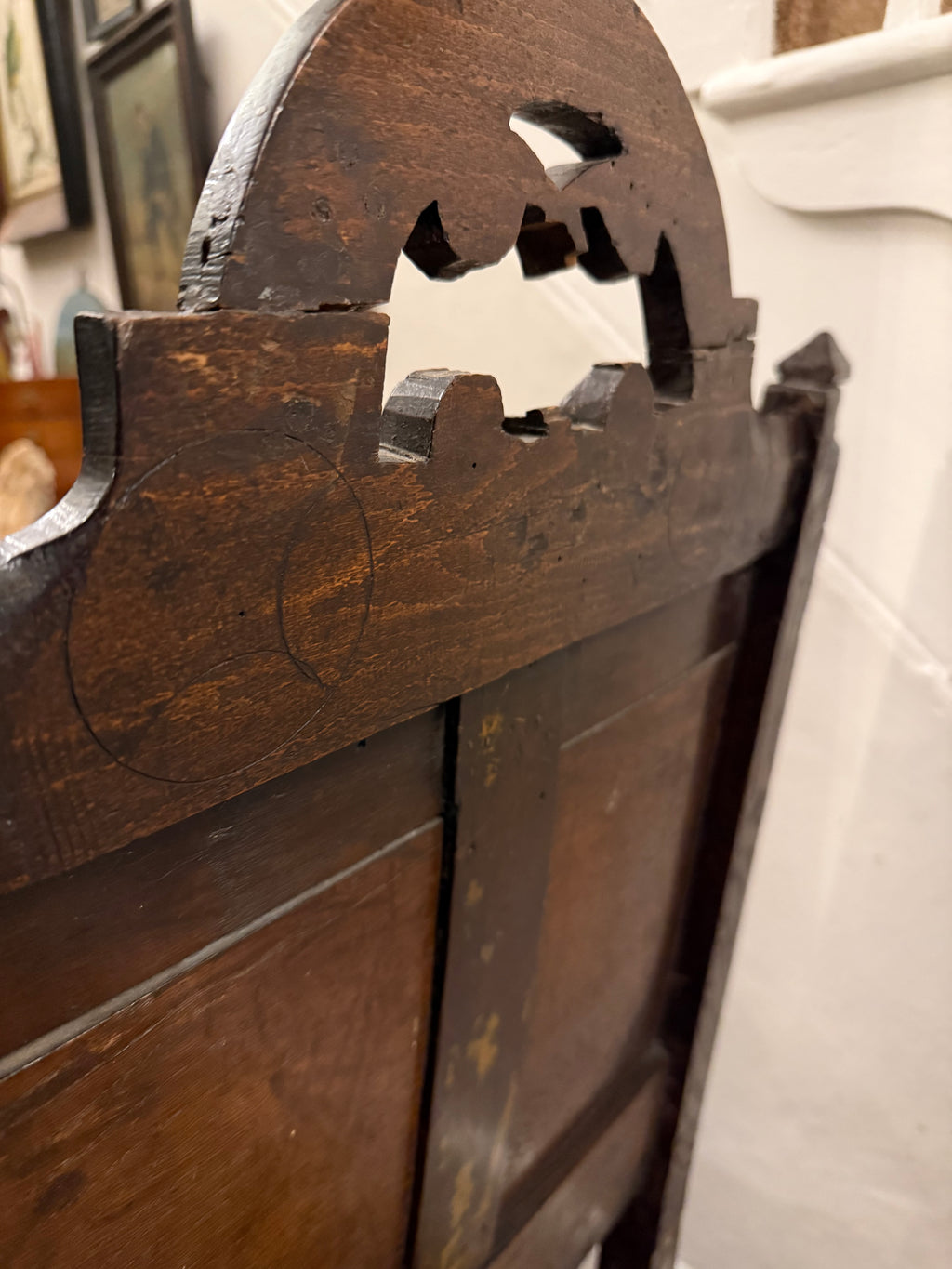 17th century chair with original witch protection marks daisy wheels