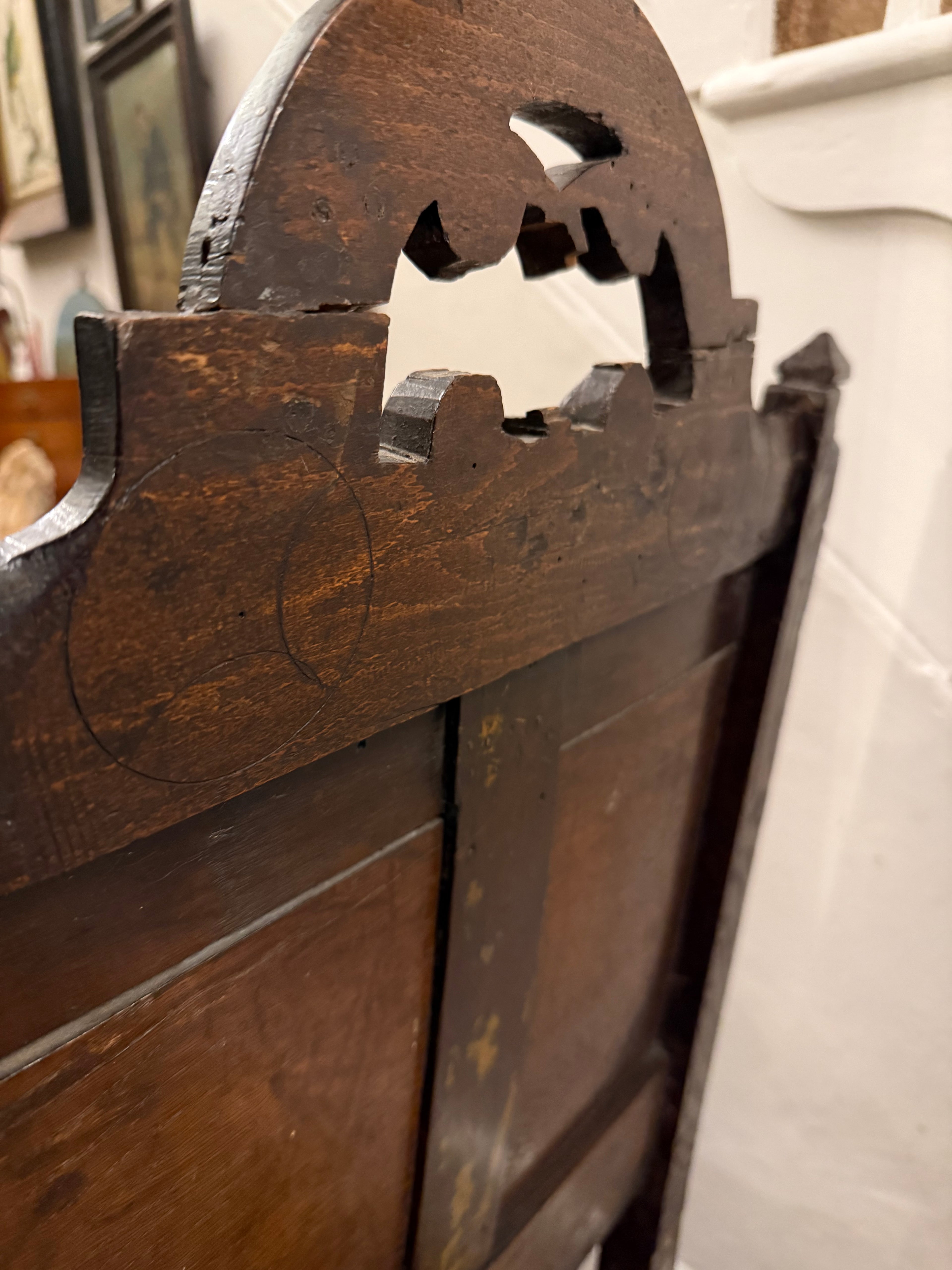 17th century chair with original witch protection marks daisy wheels