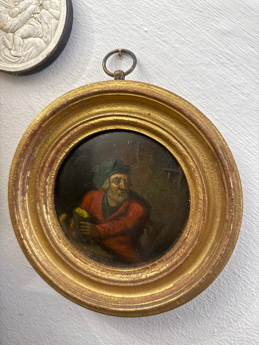 Antique early 19th century oil on board or card in gold frame