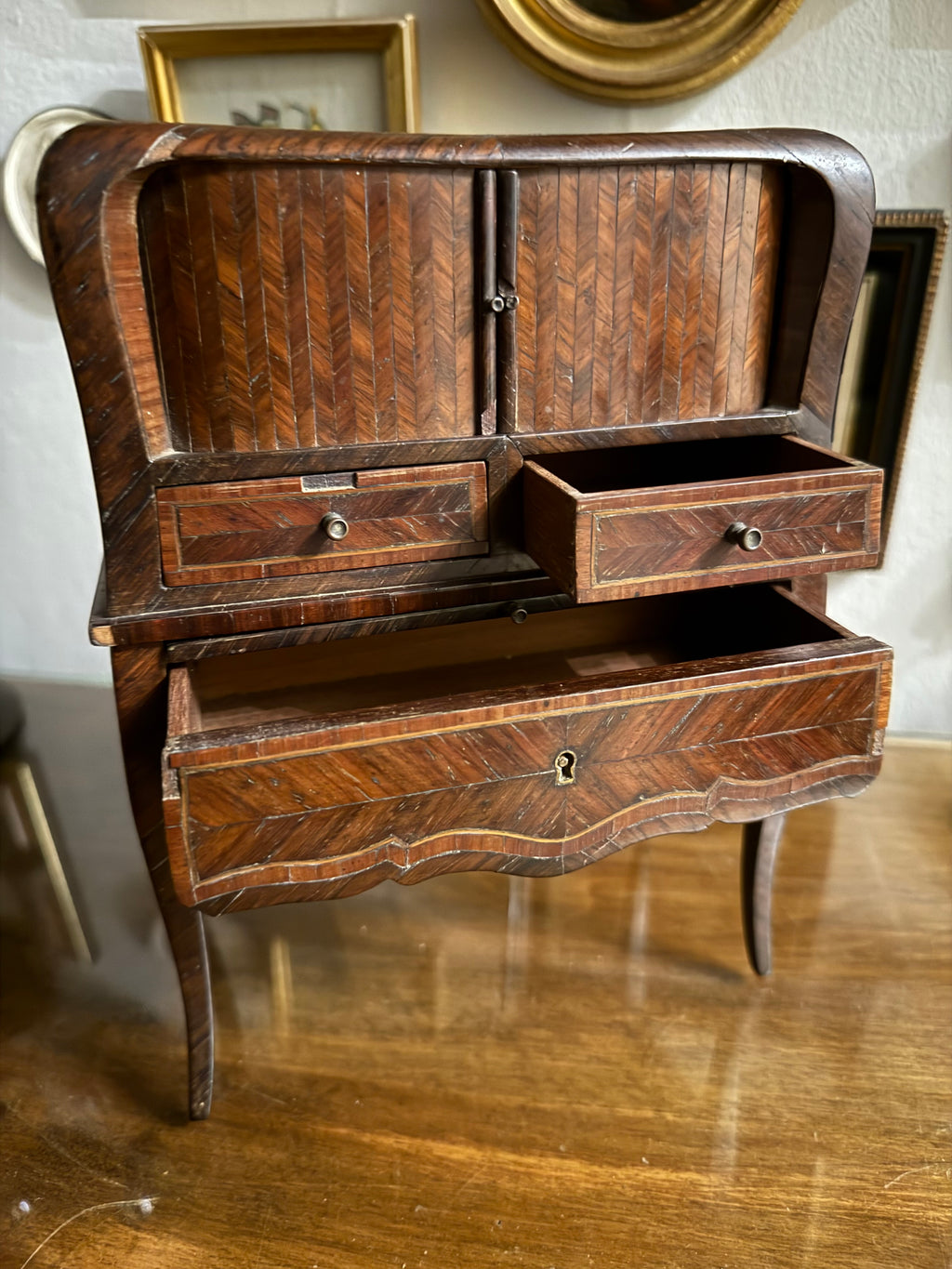 Mid 19th century antique miniature tambour fronted cabinet