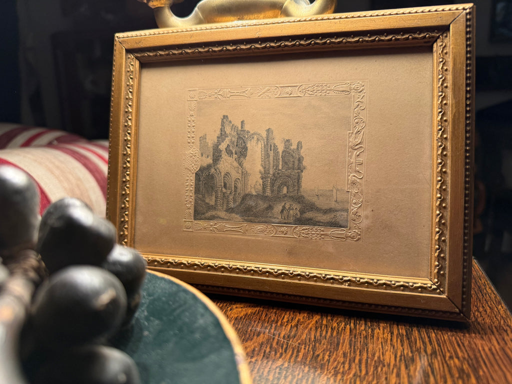 Miniature pencil drawing in embossed cartouche circa 1840-60.