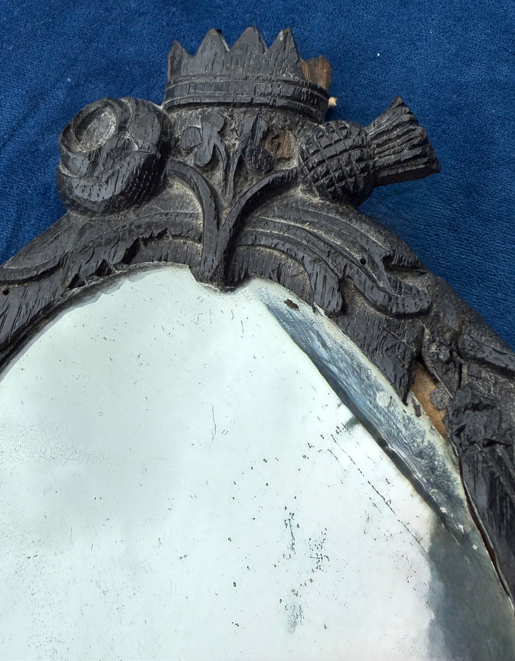 Folk art hand carved Irish bog wood mirror