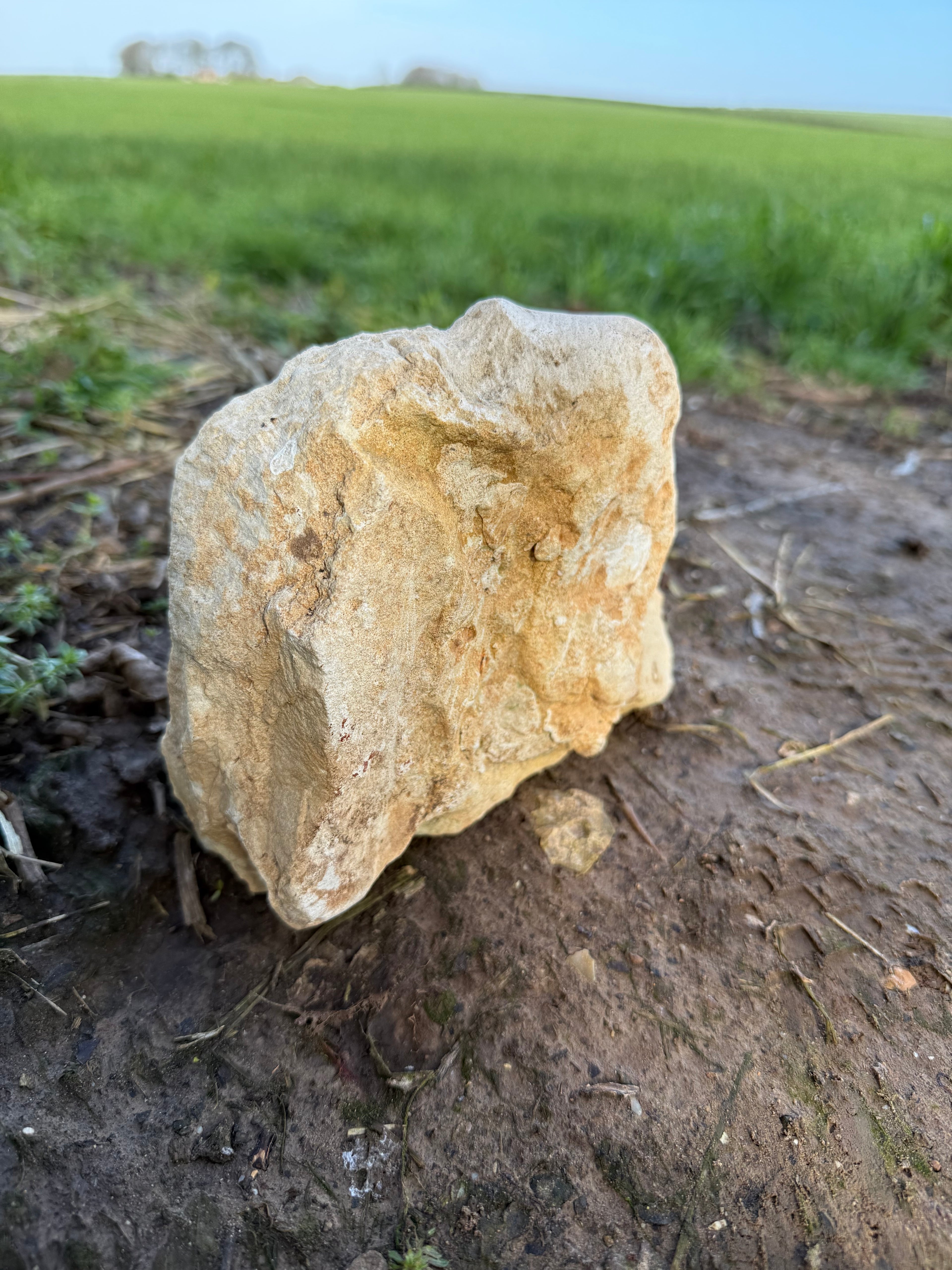 Limestone carved woman carrying sheep