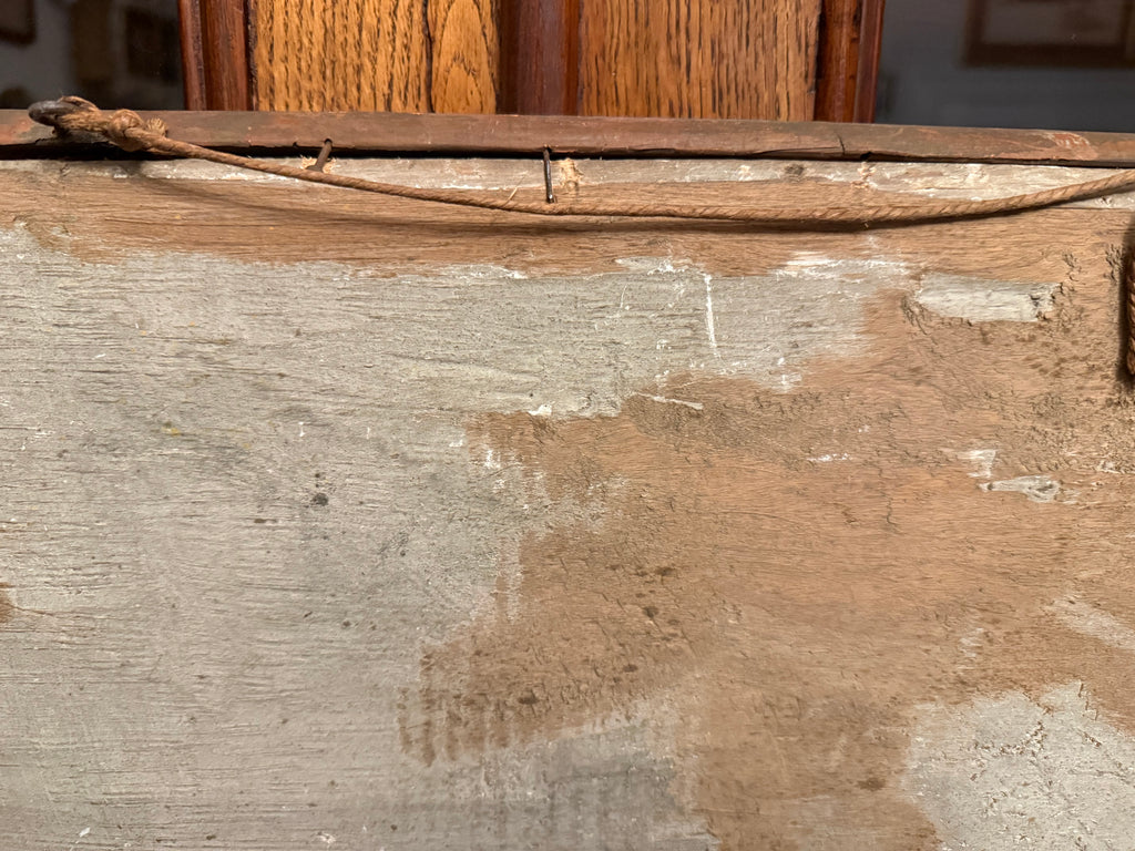 1860 oil on board antique French naive chicken painting