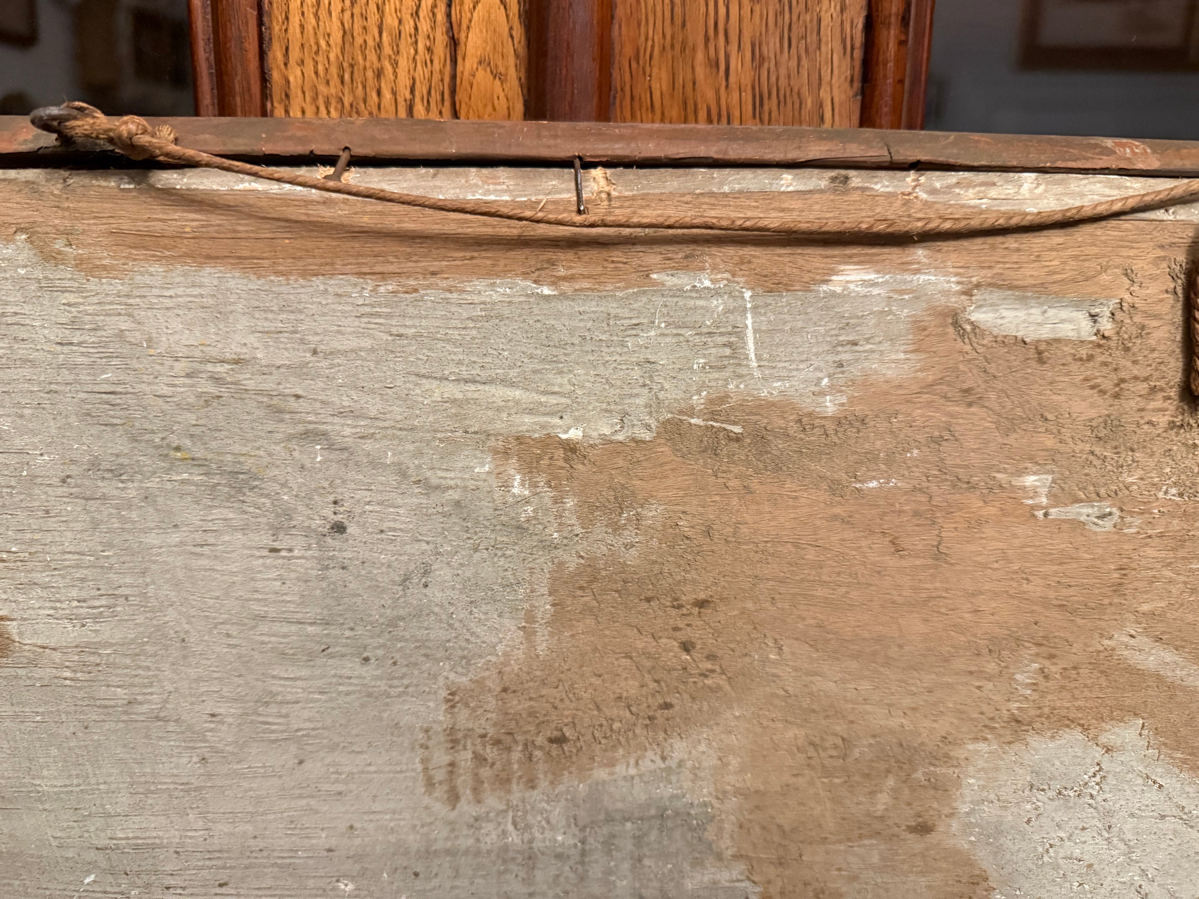 1860 oil on board antique French naive chicken painting