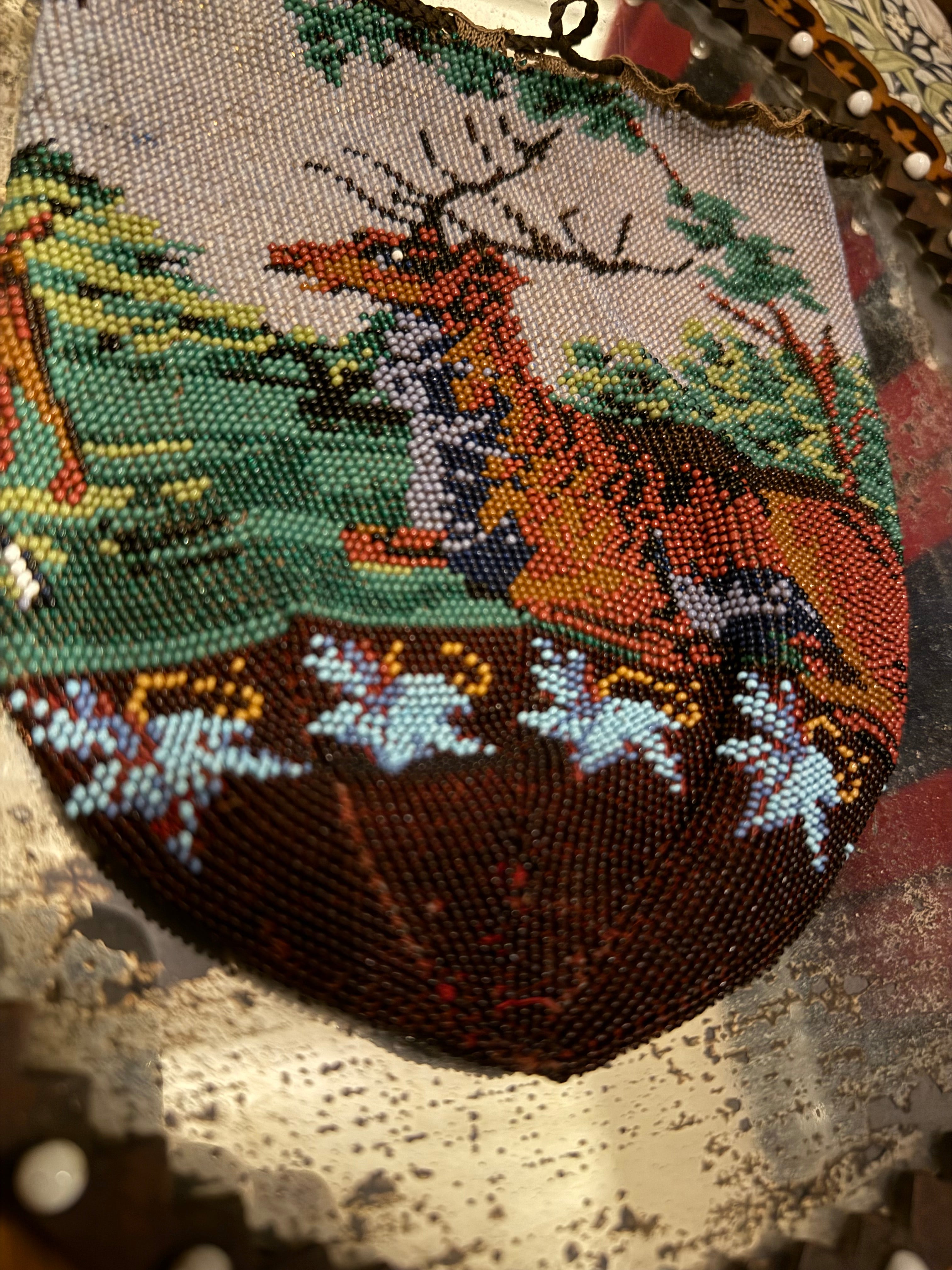 1870-1880 Victorian beadwork purse with calf lining