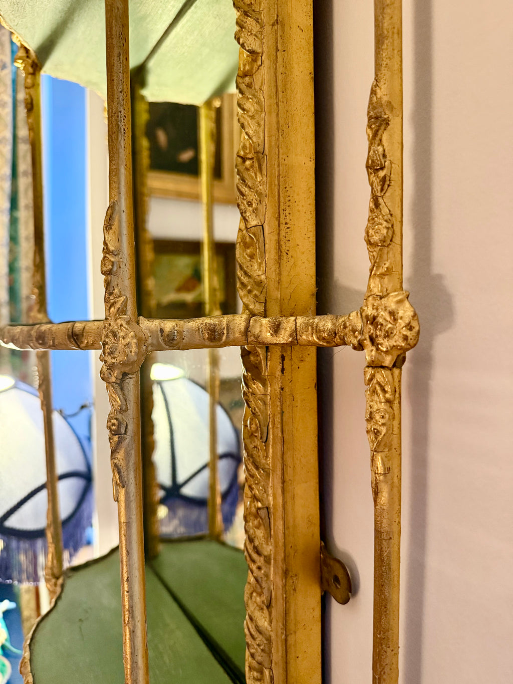 19th century gold and green mirrored wall shelf