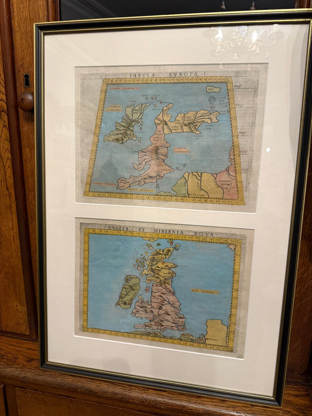 Pair of circa 1561 Ruscelli Maps, including Anglia Et Hiberna Nova and Tabula Europe