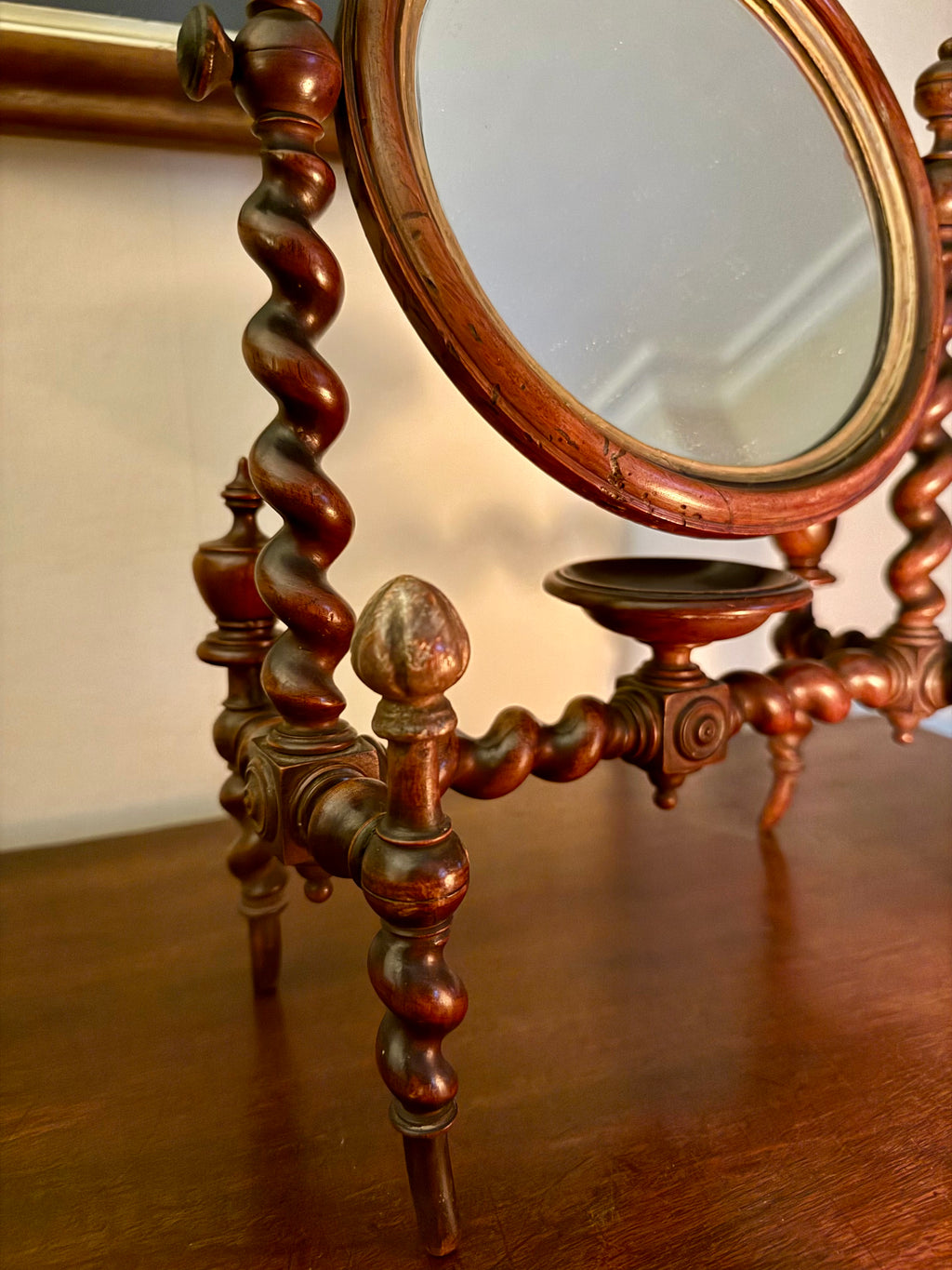 Unique Georgian or Victorian barley twist shaving mirror