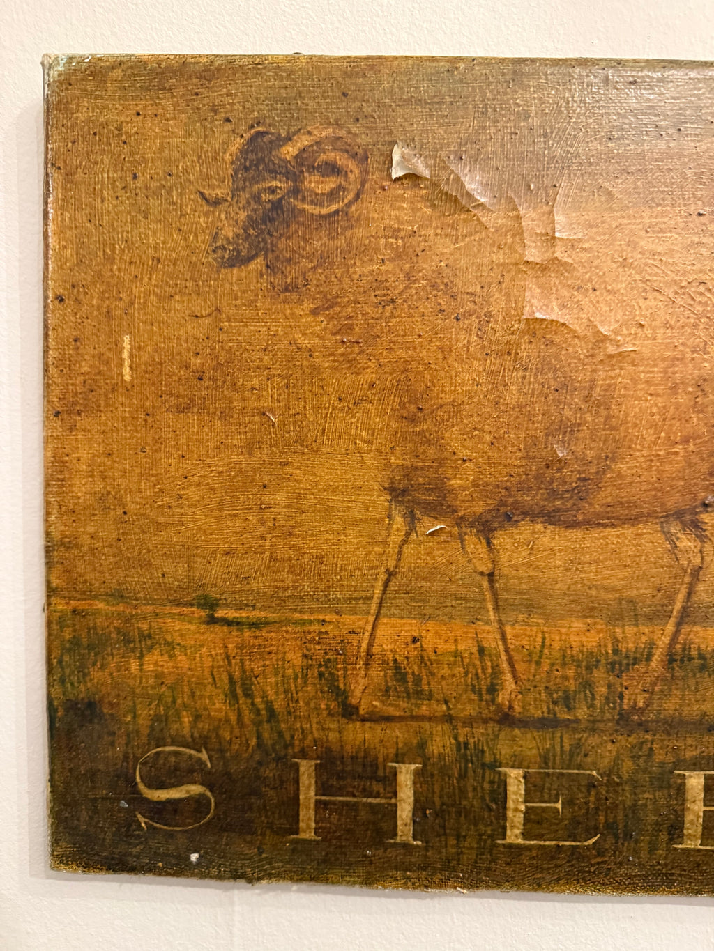 Sheep: naive oil on canvas painting