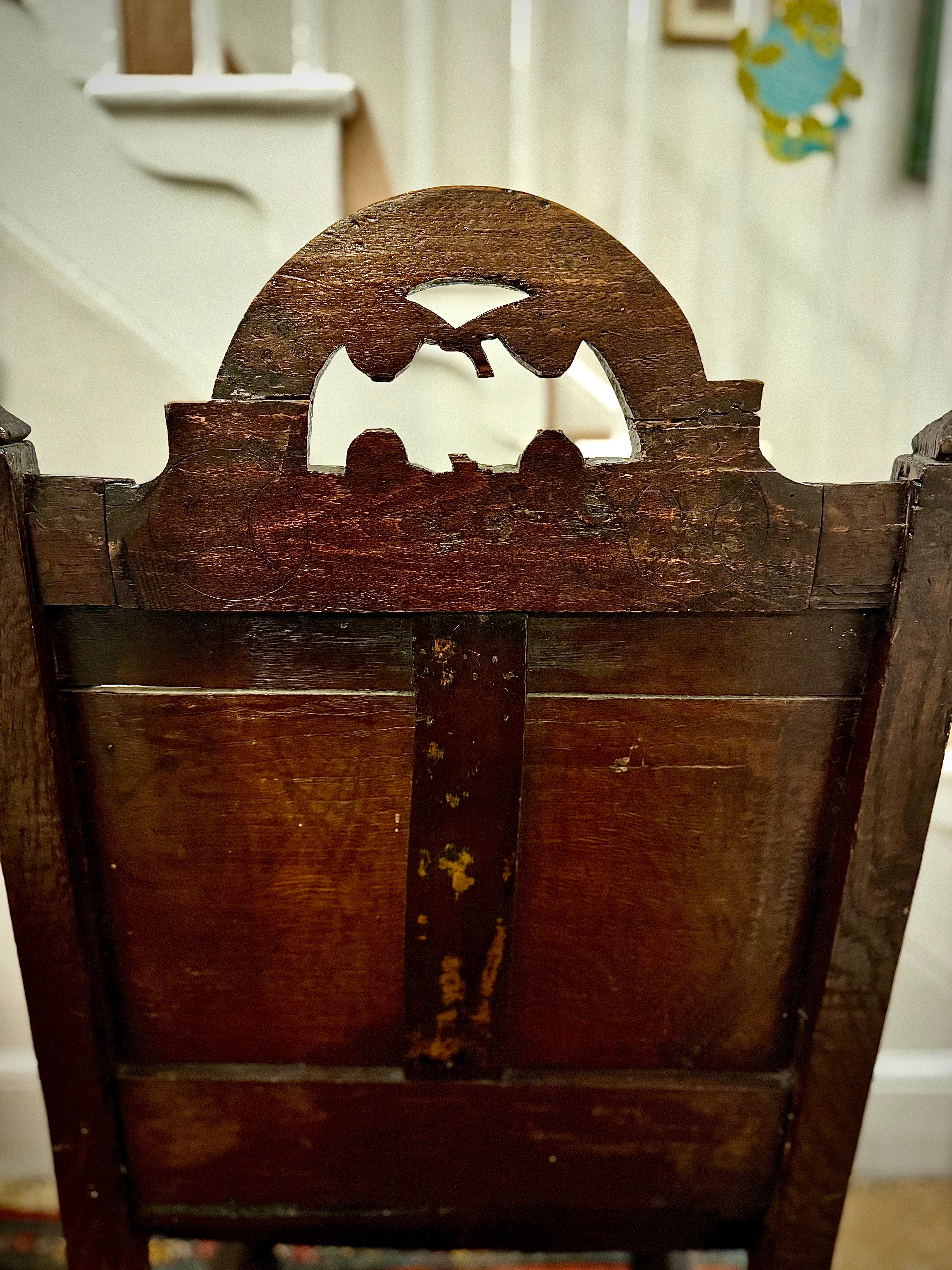 17th century chair with original witch protection marks daisy wheels