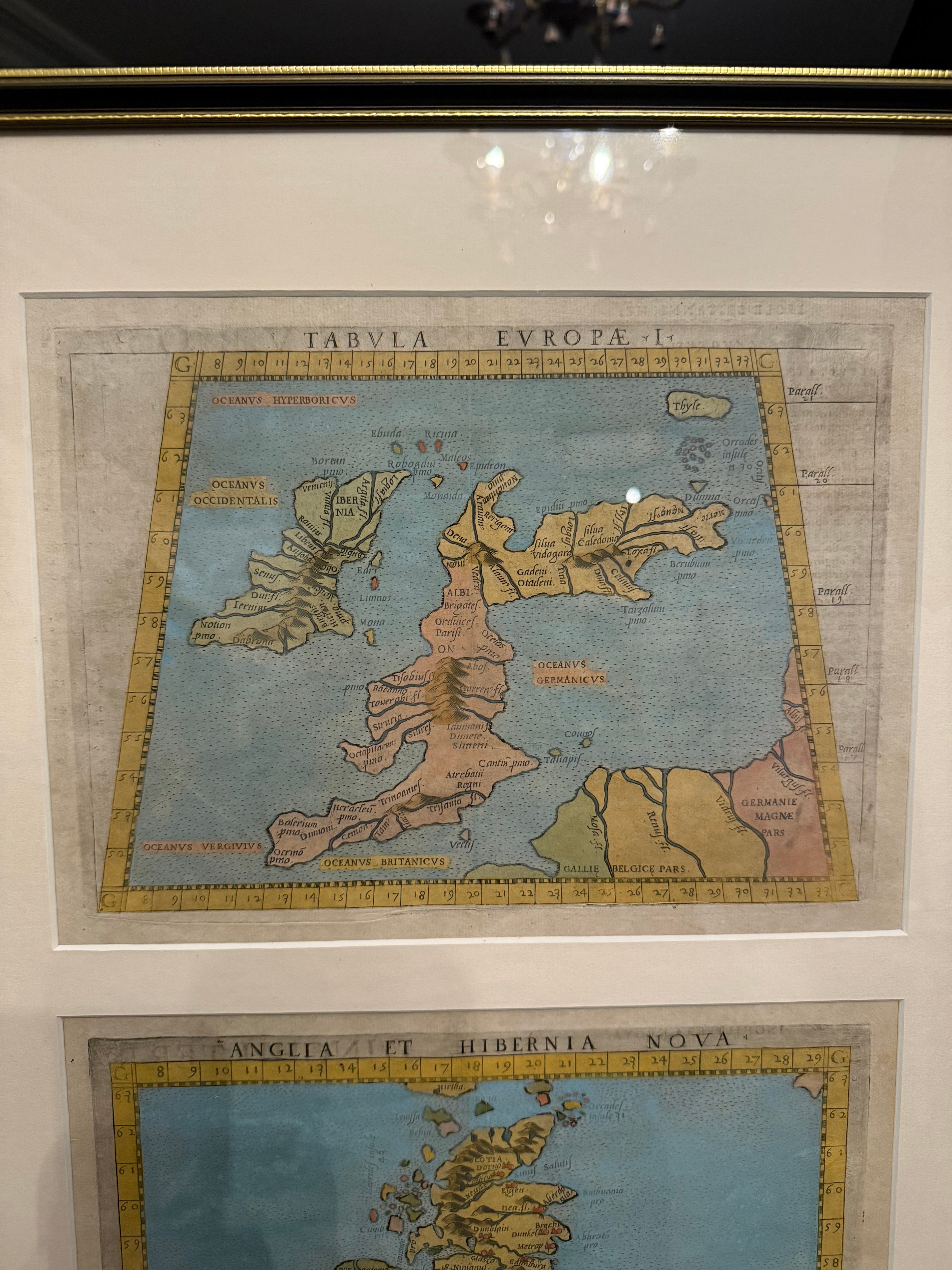 Pair of circa 1561 Ruscelli Maps, including Anglia Et Hiberna Nova and Tabula Europe