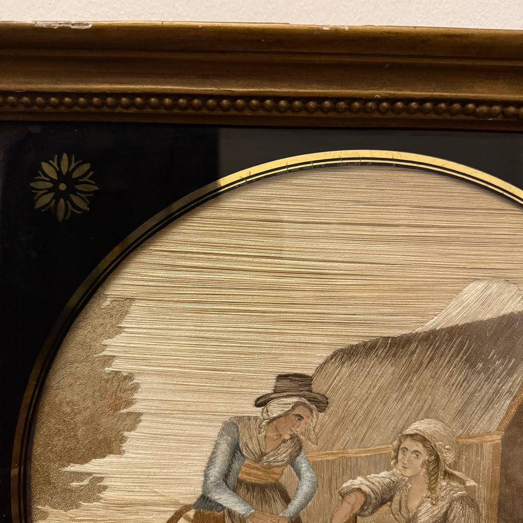 Georgian 18th century silk work with Scotsman and cat