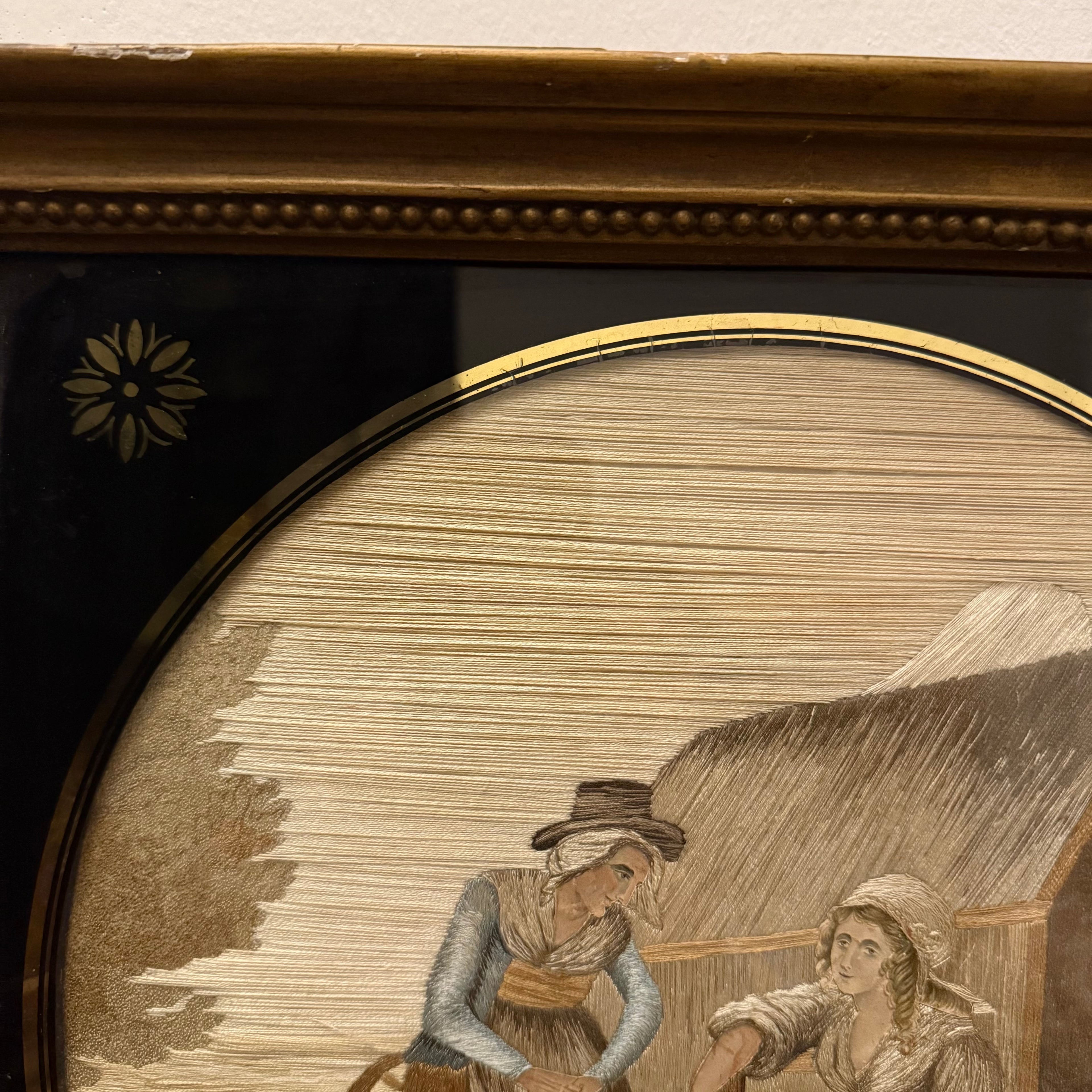 Georgian 18th century silk work with Scotsman and cat