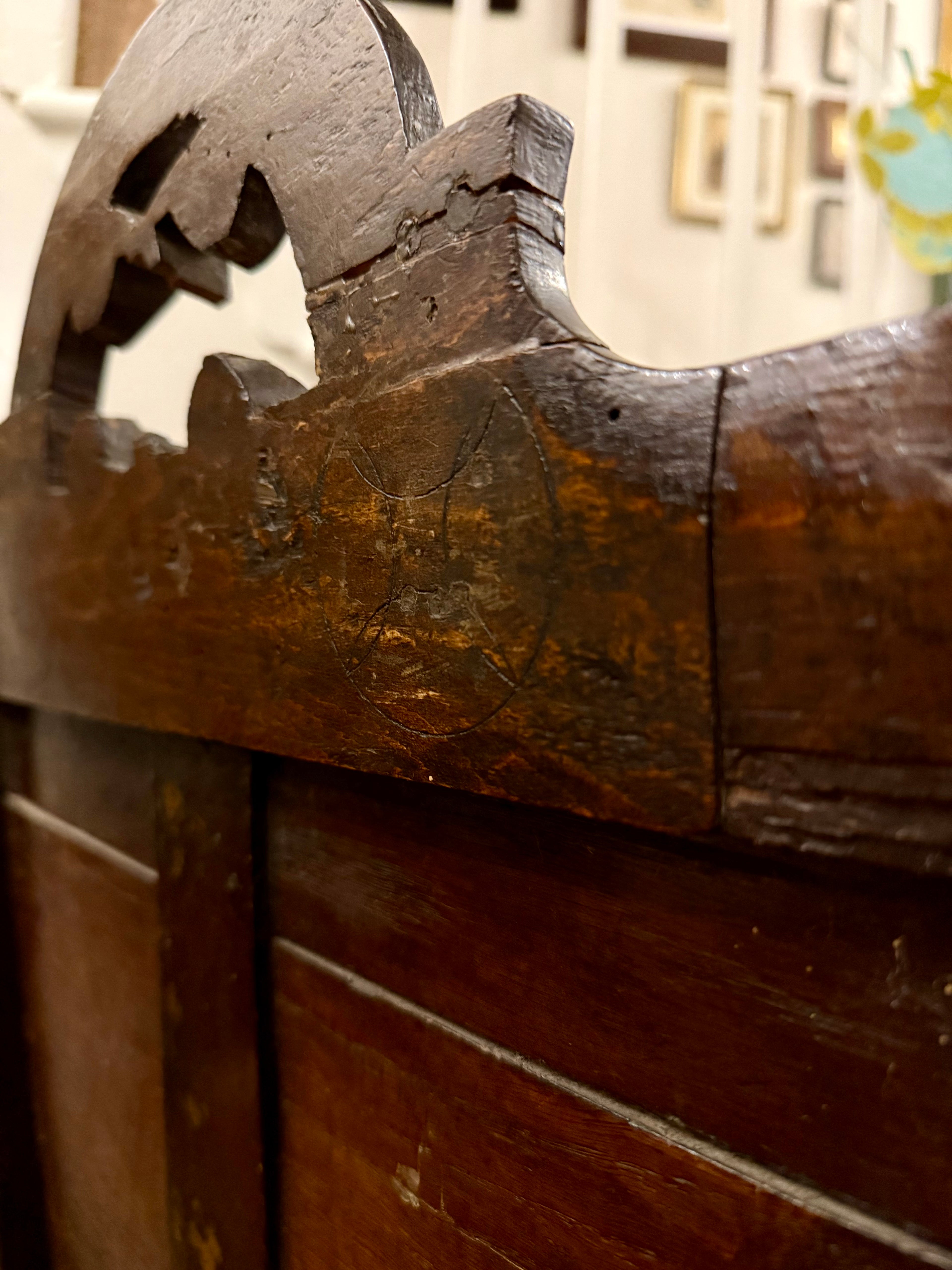 17th century chair with original witch protection marks daisy wheels