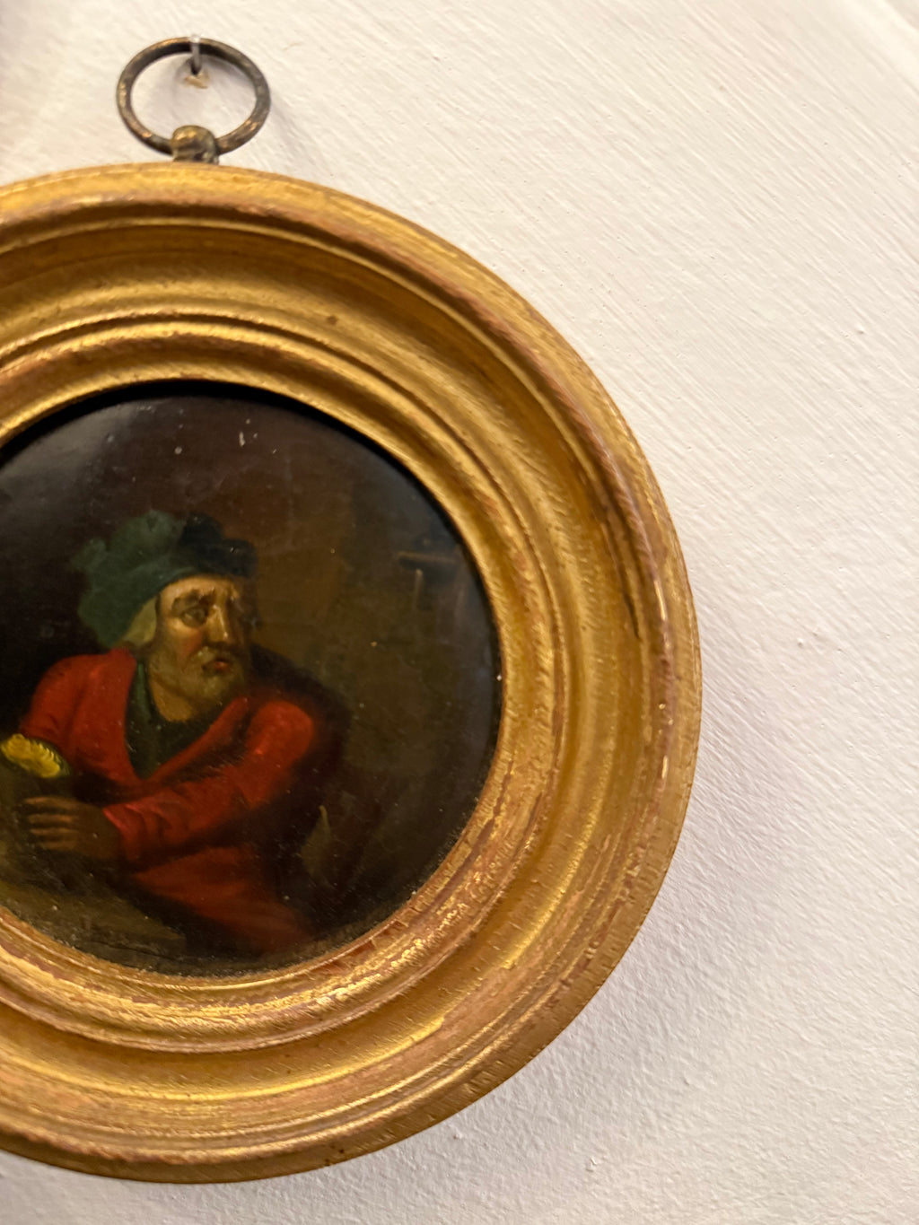 Antique early 19th century oil on board or card in gold frame