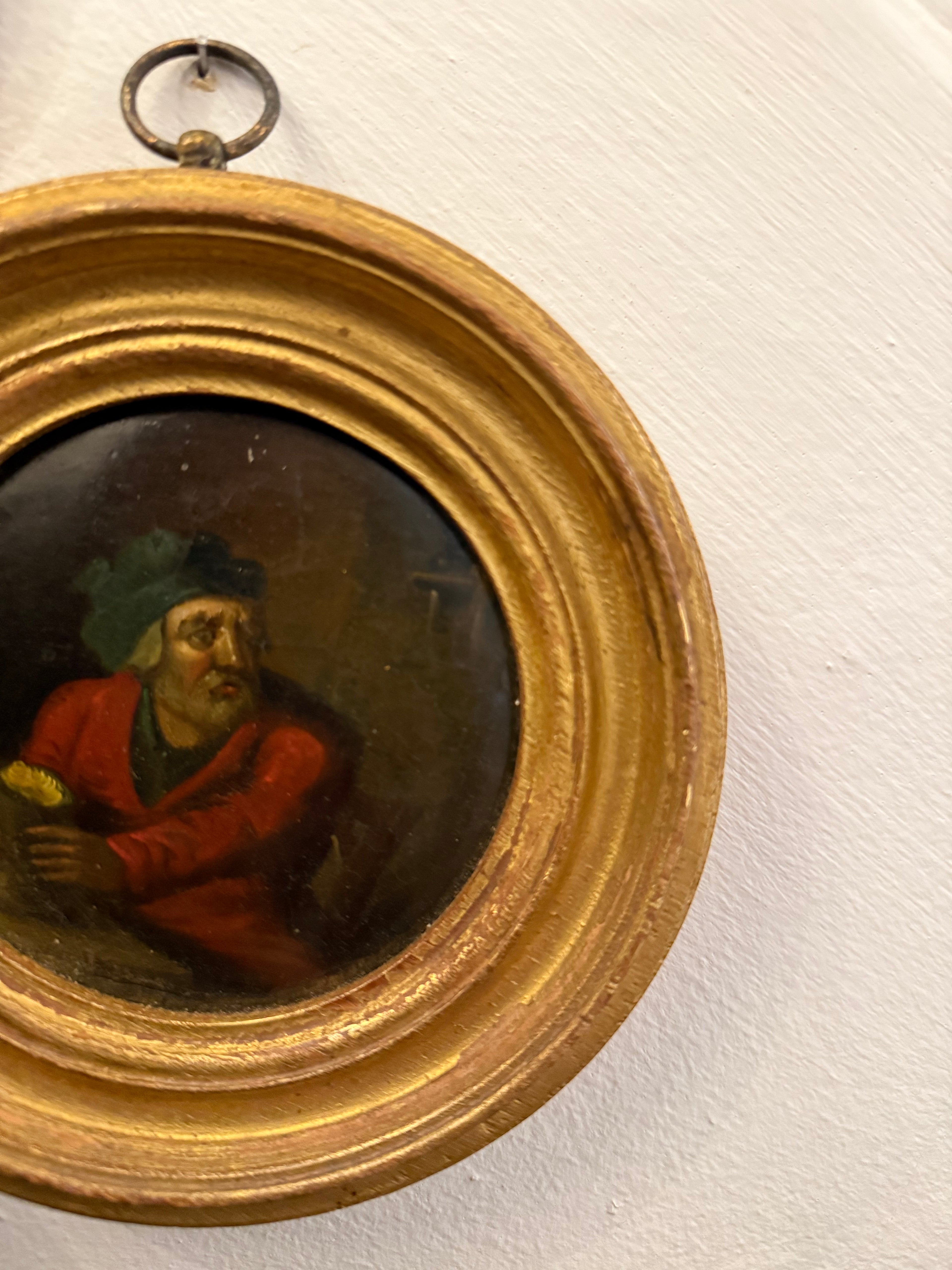 Antique early 19th century oil on board or card in gold frame