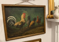 1860 oil on board antique French naive chicken painting