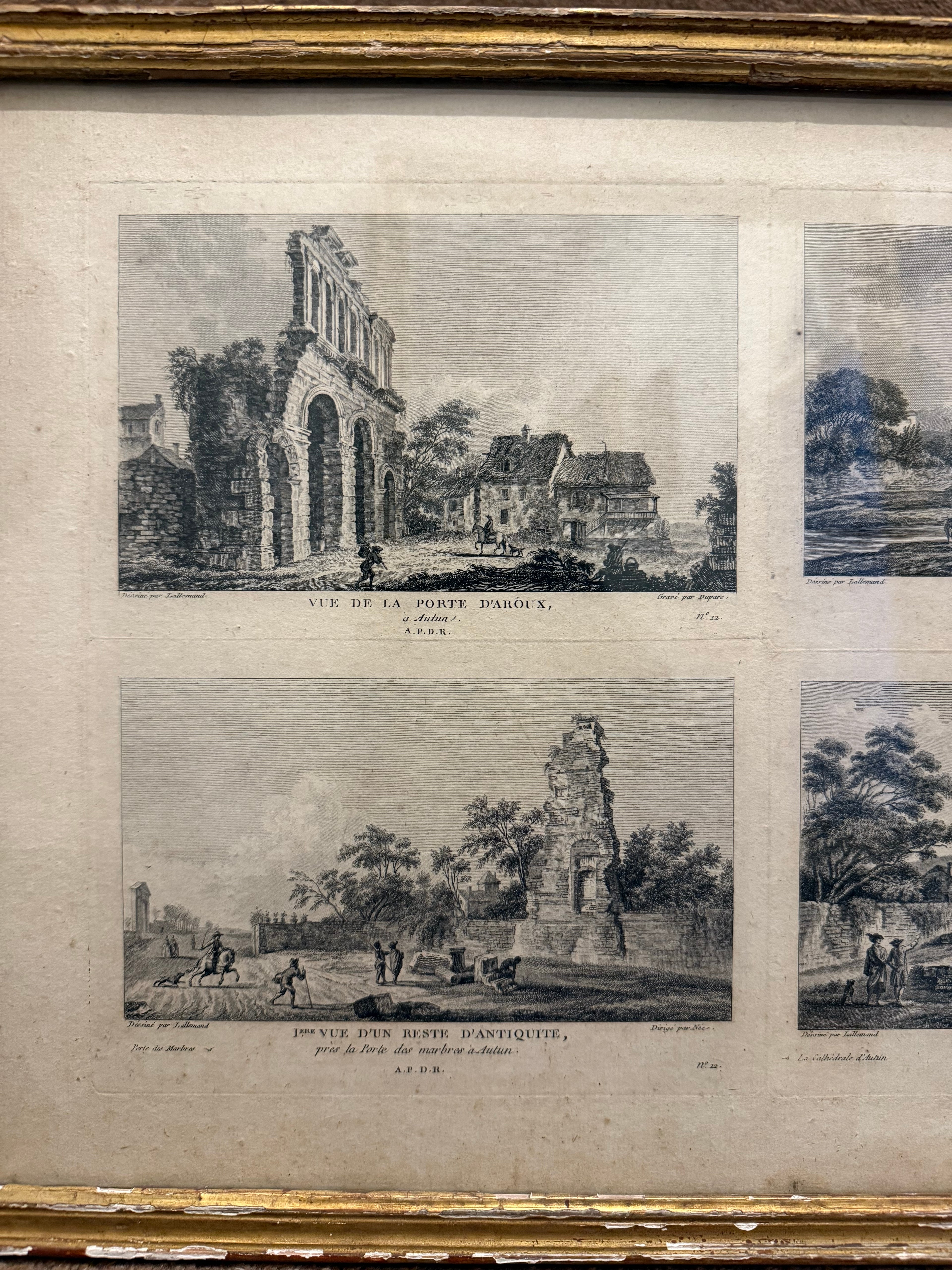 Pair of c1780 French uncut engravings of ruins in original frames
