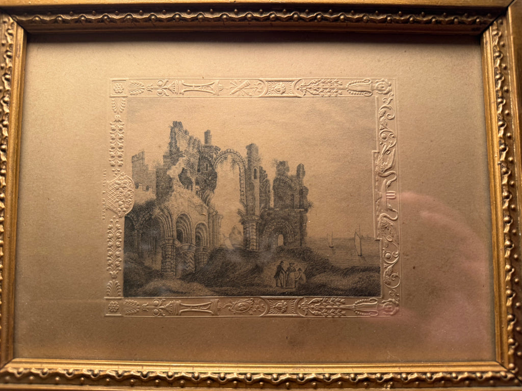 Miniature pencil drawing in embossed cartouche circa 1840-60.