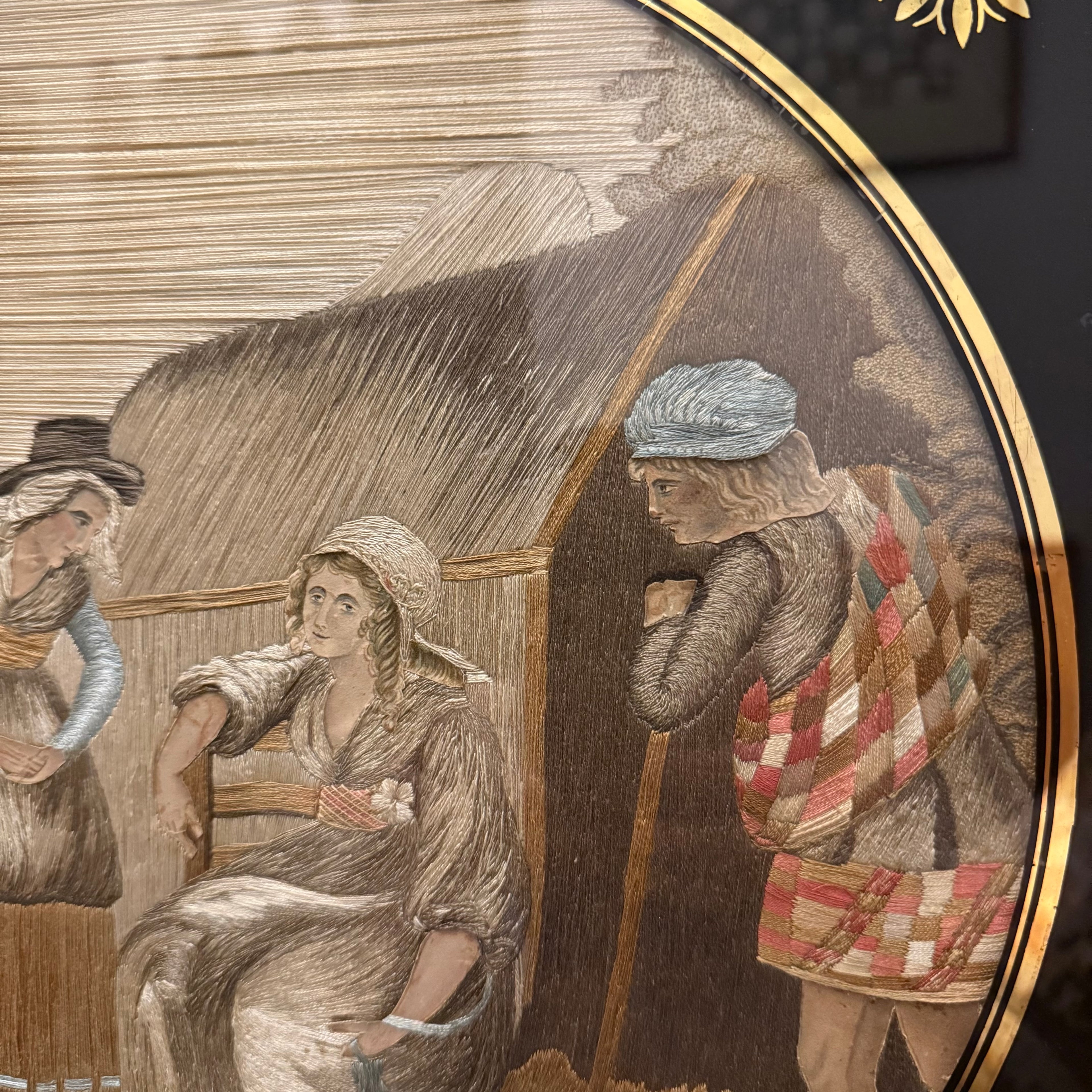 Georgian 18th century silk work with Scotsman and cat