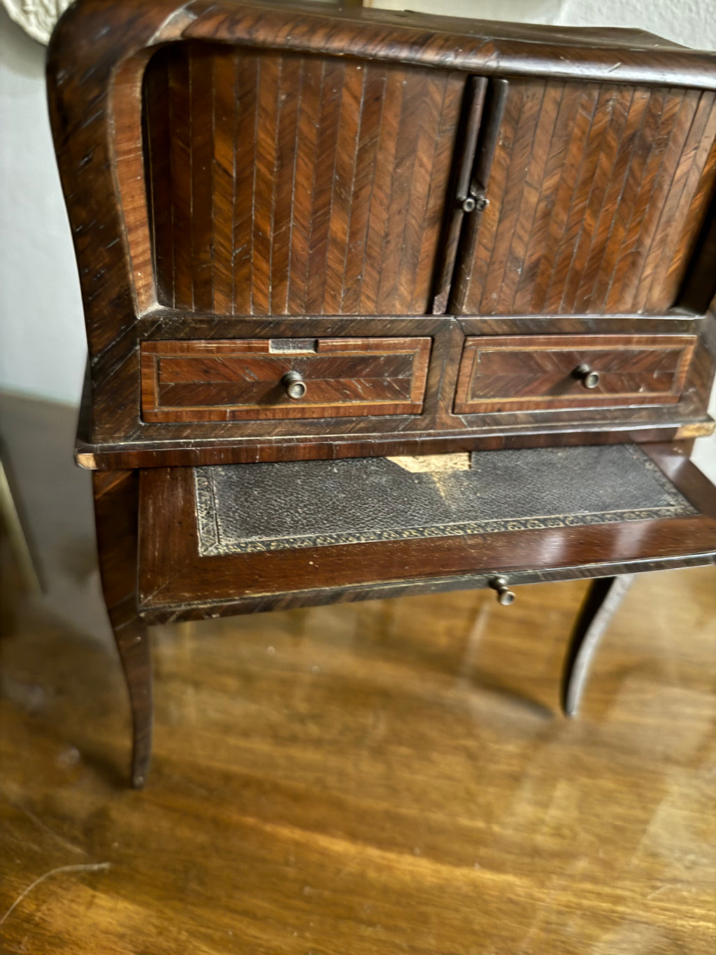 Mid 19th century antique miniature tambour fronted cabinet