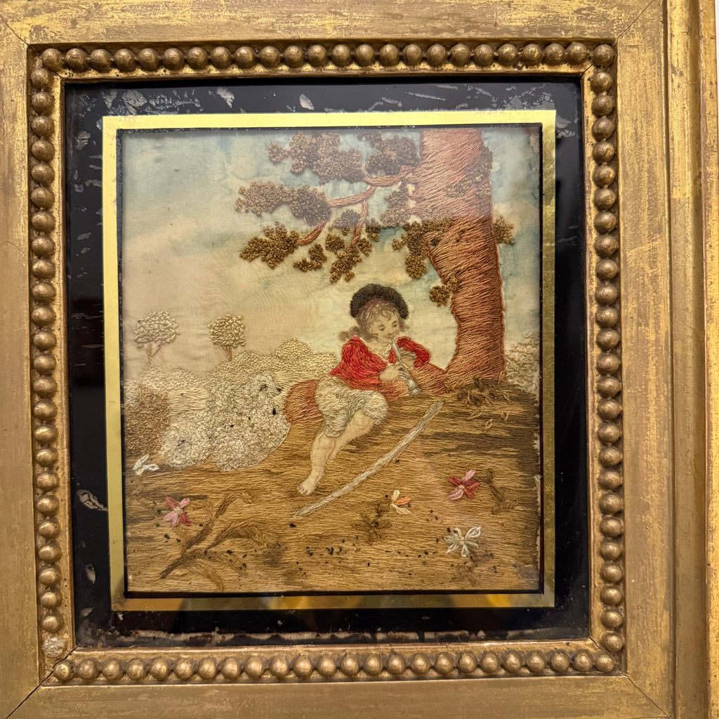 Late Georgian silkwork in original frame