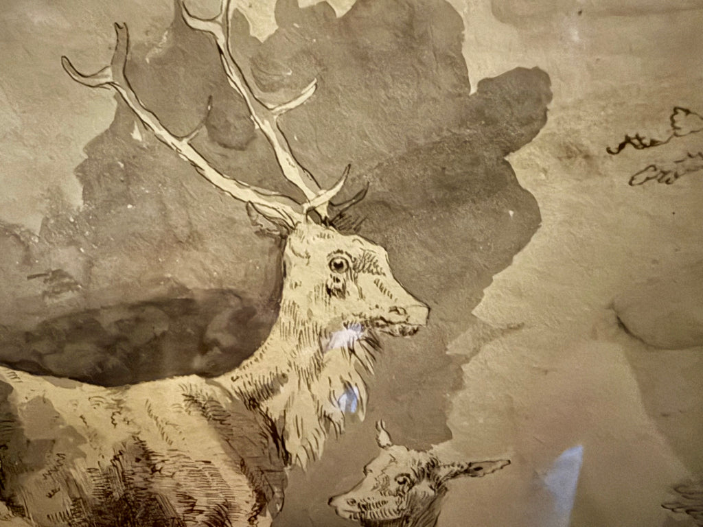 18th century ink and wash of deer