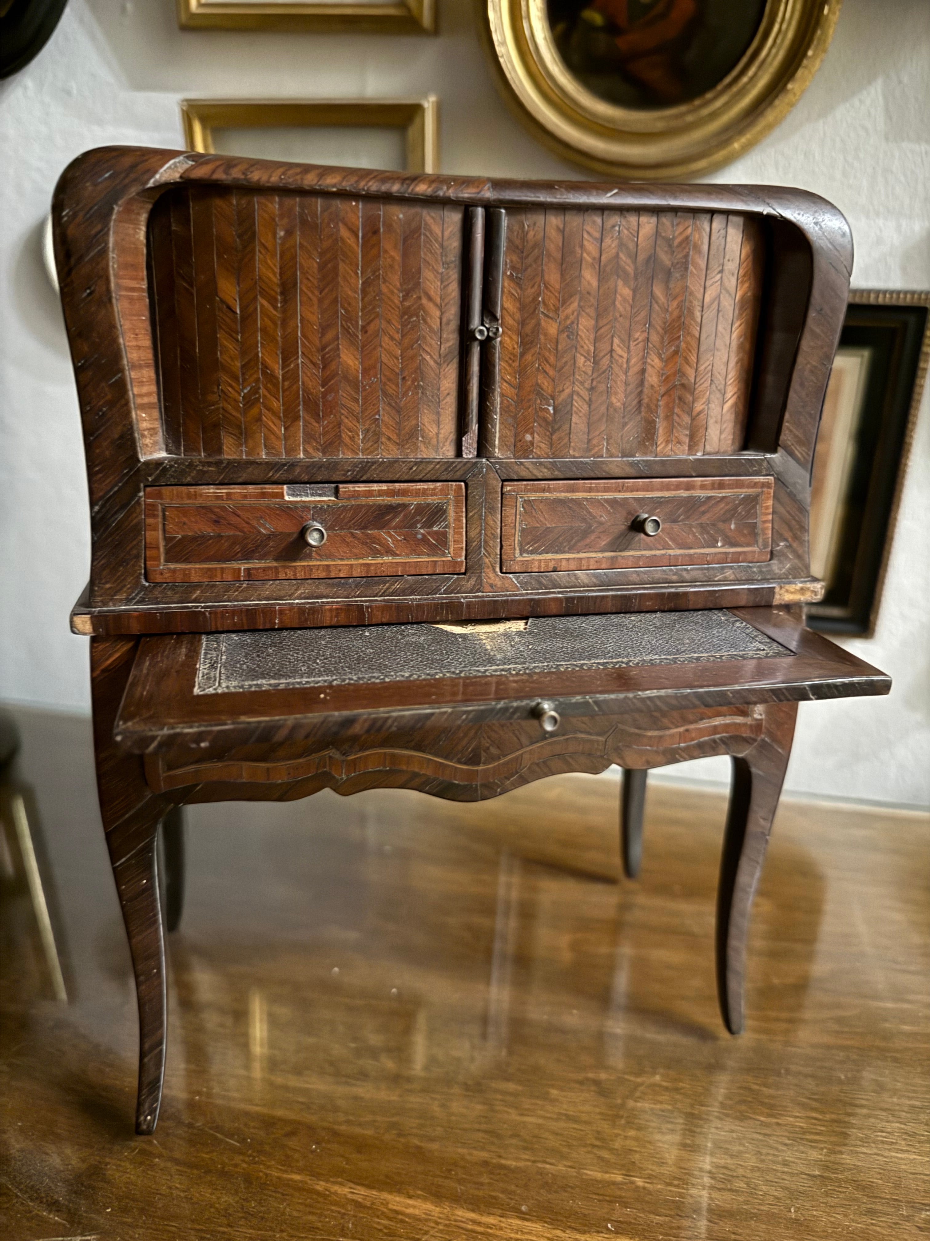 Mid 19th century antique miniature tambour fronted cabinet