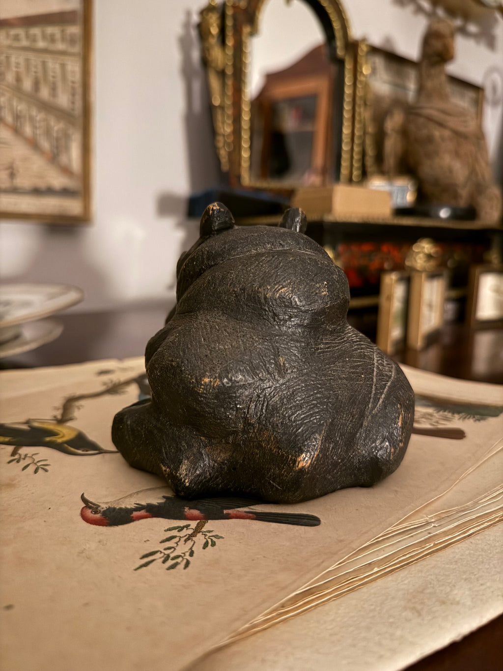 Hardwood ebonised antique carved hippo