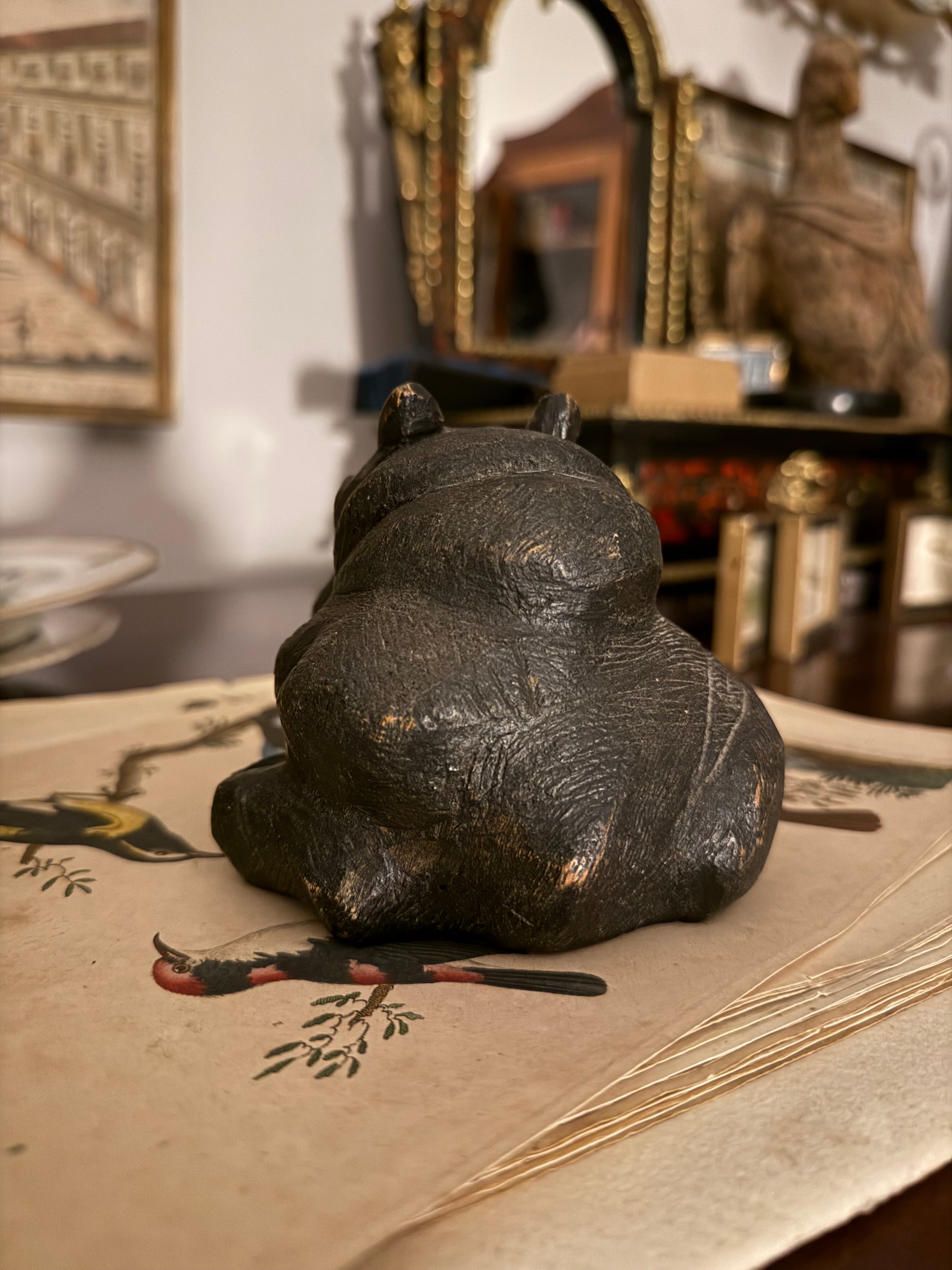 Hardwood ebonised antique carved hippo