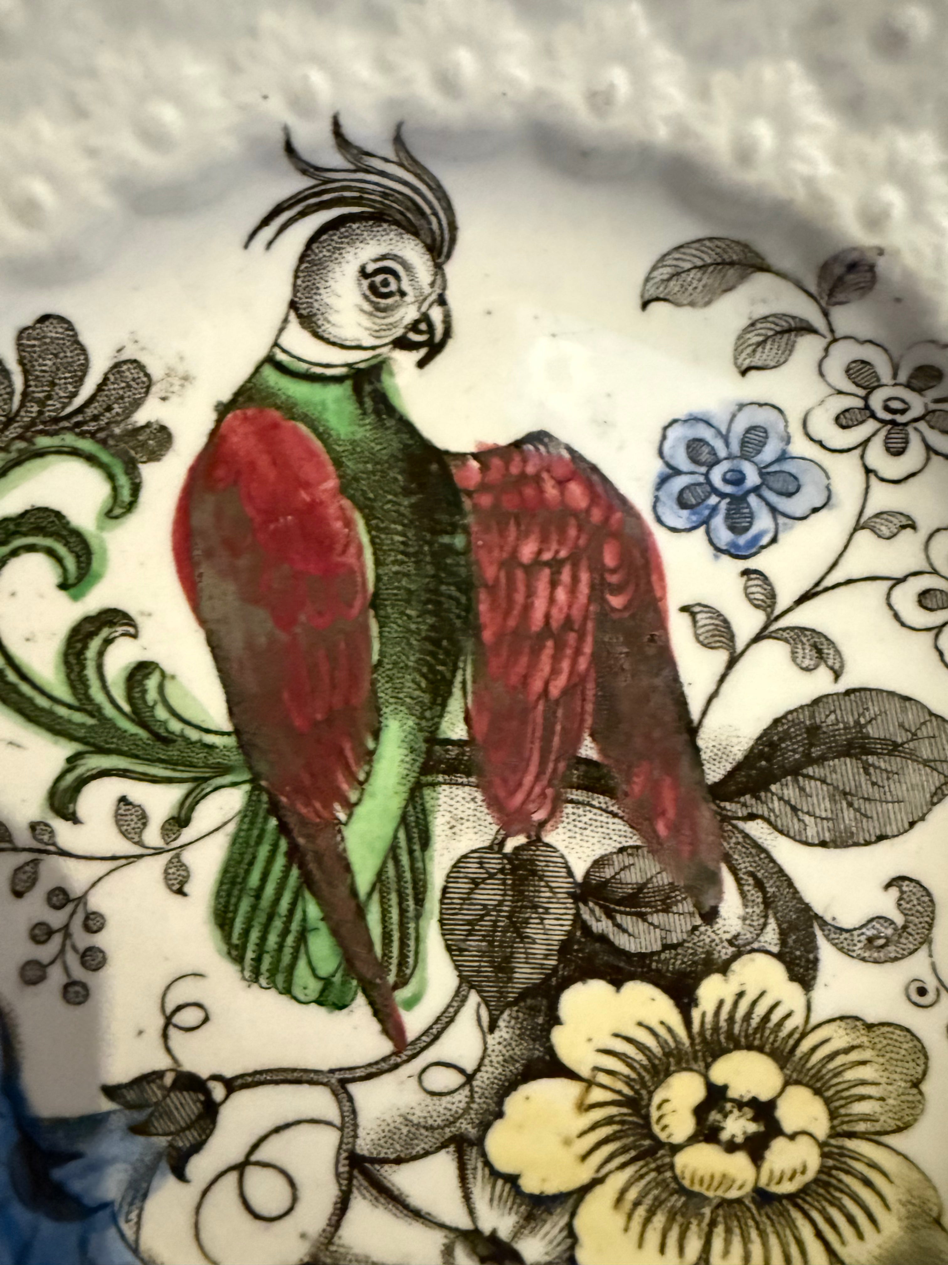 Rare early 19th century Staffordshire pearl ware parrot plate