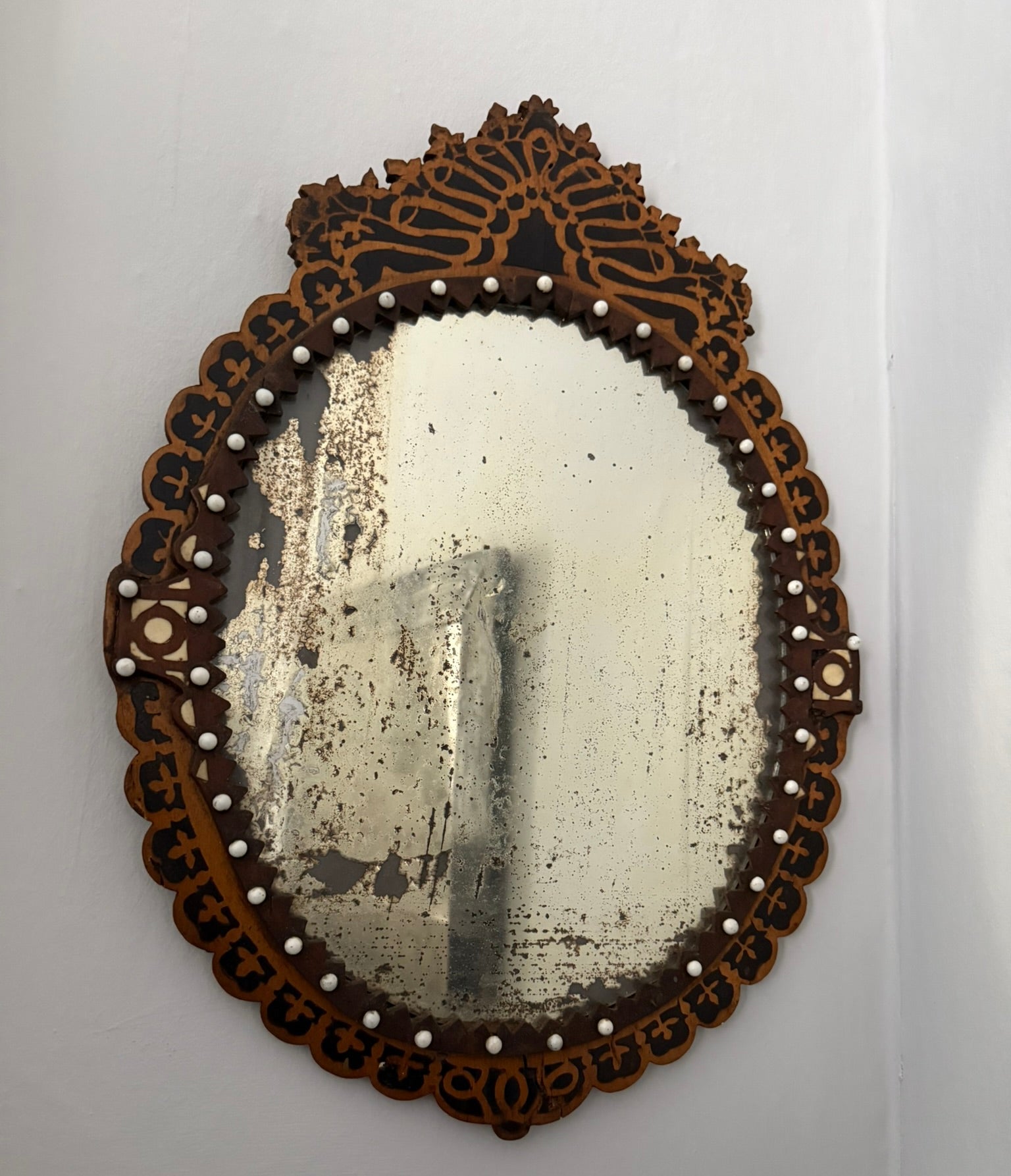 Rare and unique 18th or 19th century fretwork inlaid mirror