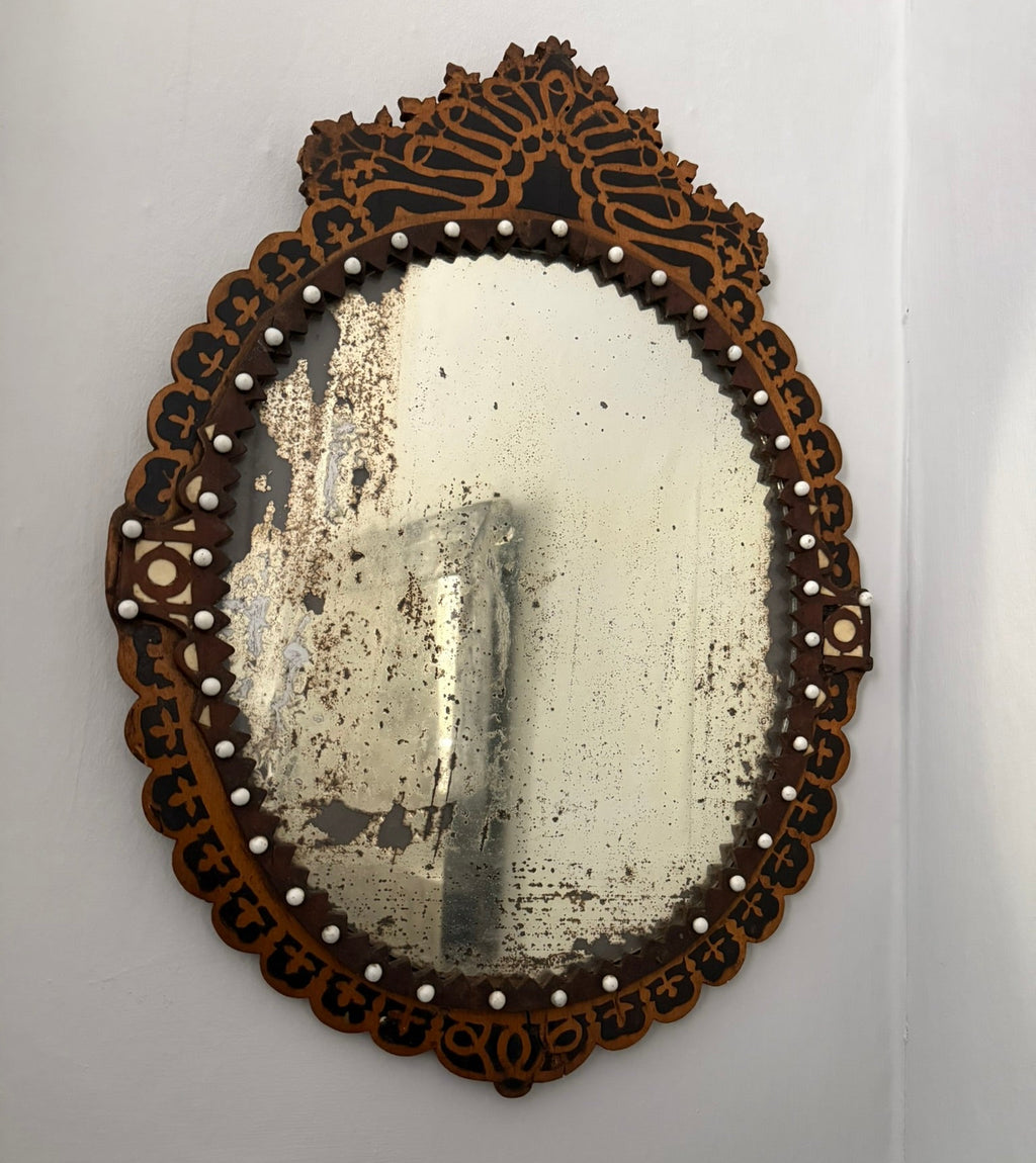 Rare and unique 18th or 19th century fretwork inlaid mirror