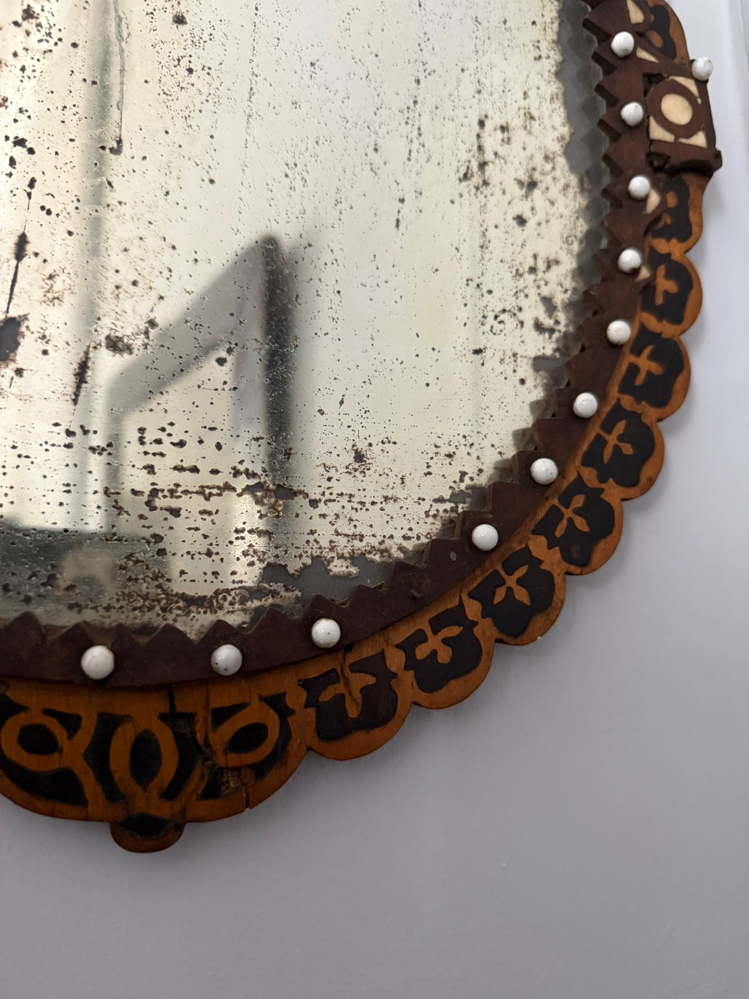 Rare and unique 18th or 19th century fretwork inlaid mirror