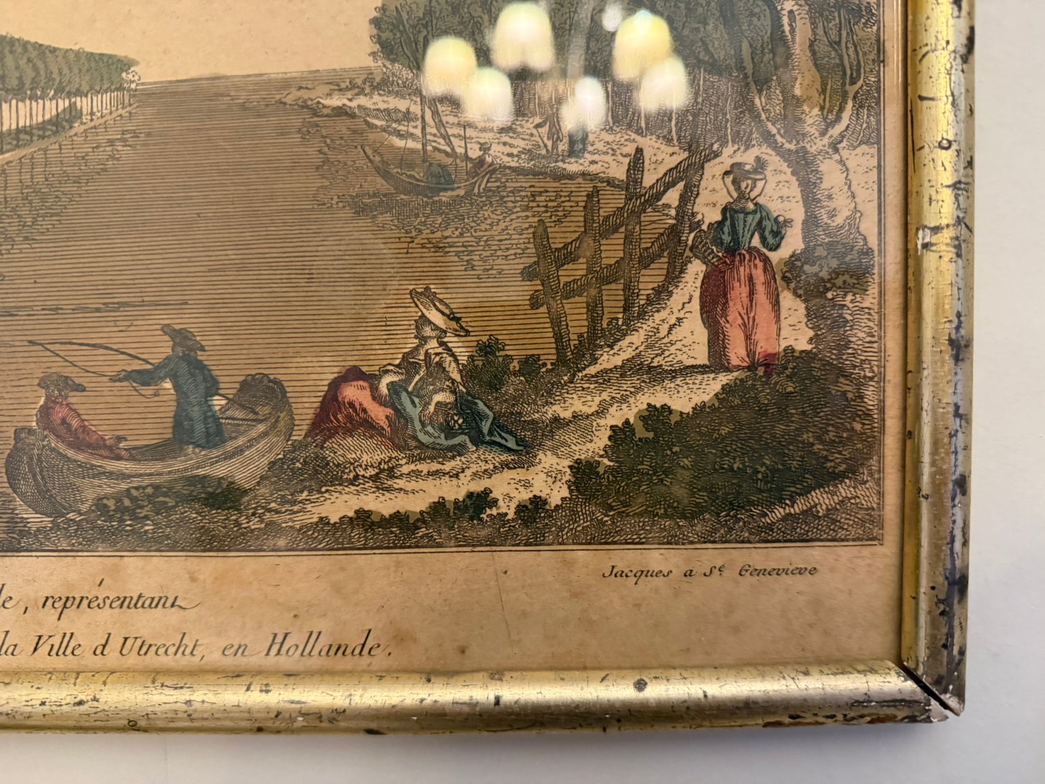 18th century French Vue Perspective of Utrecht in silver gilt frame