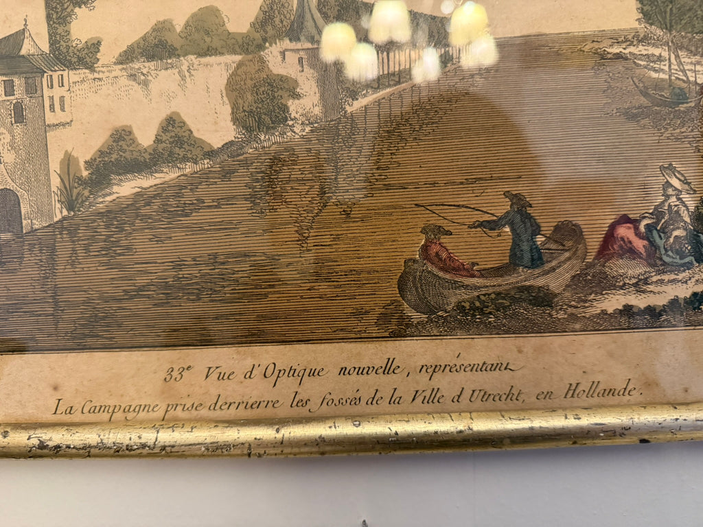 18th century French Vue Perspective of Utrecht in silver gilt frame