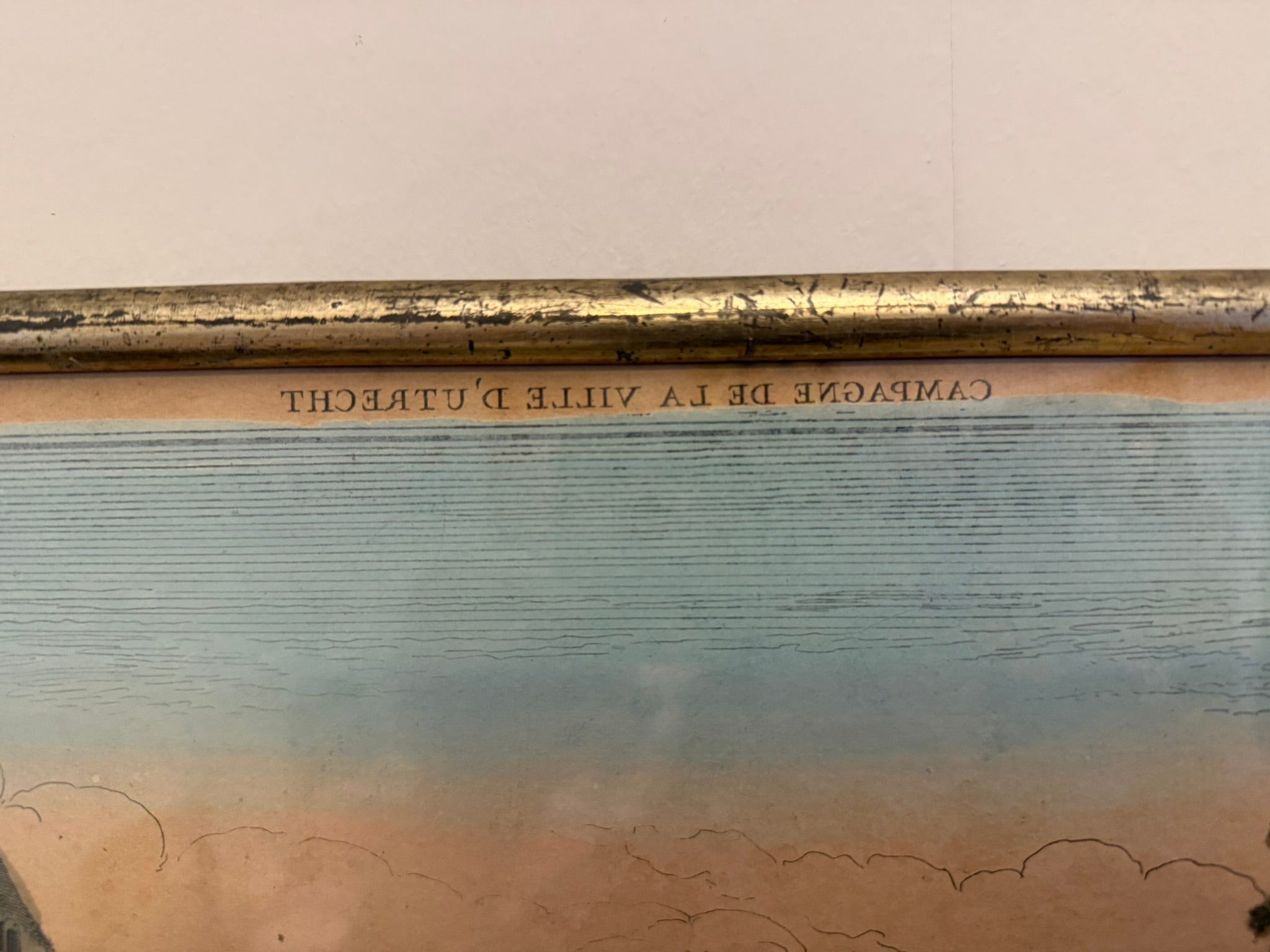 18th century French Vue Perspective of Utrecht in silver gilt frame