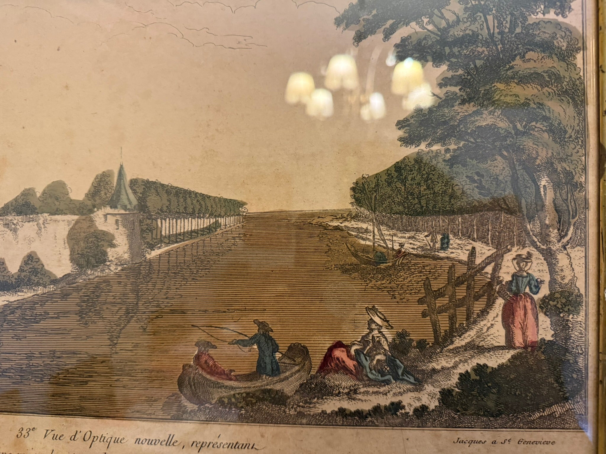 18th century French Vue Perspective of Utrecht in silver gilt frame