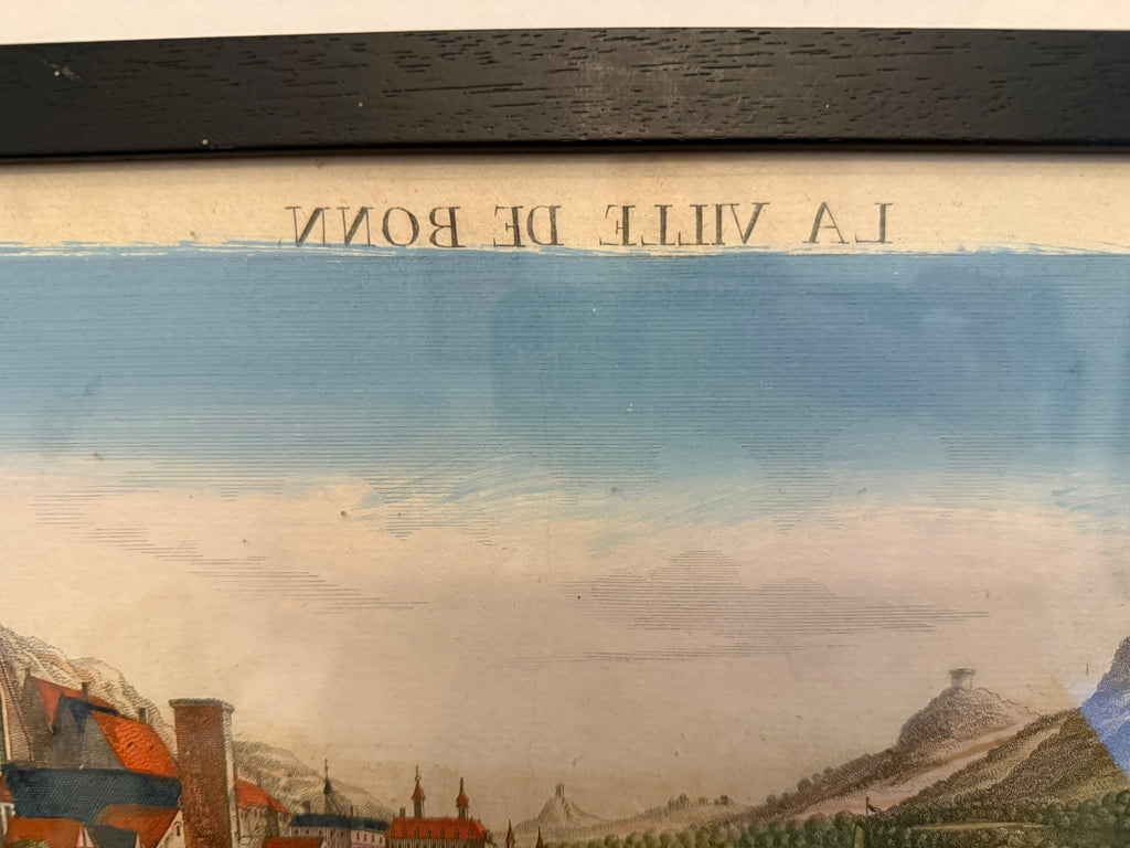 18th century Vue Perspective hand coloured engraving of Bonn, Germany